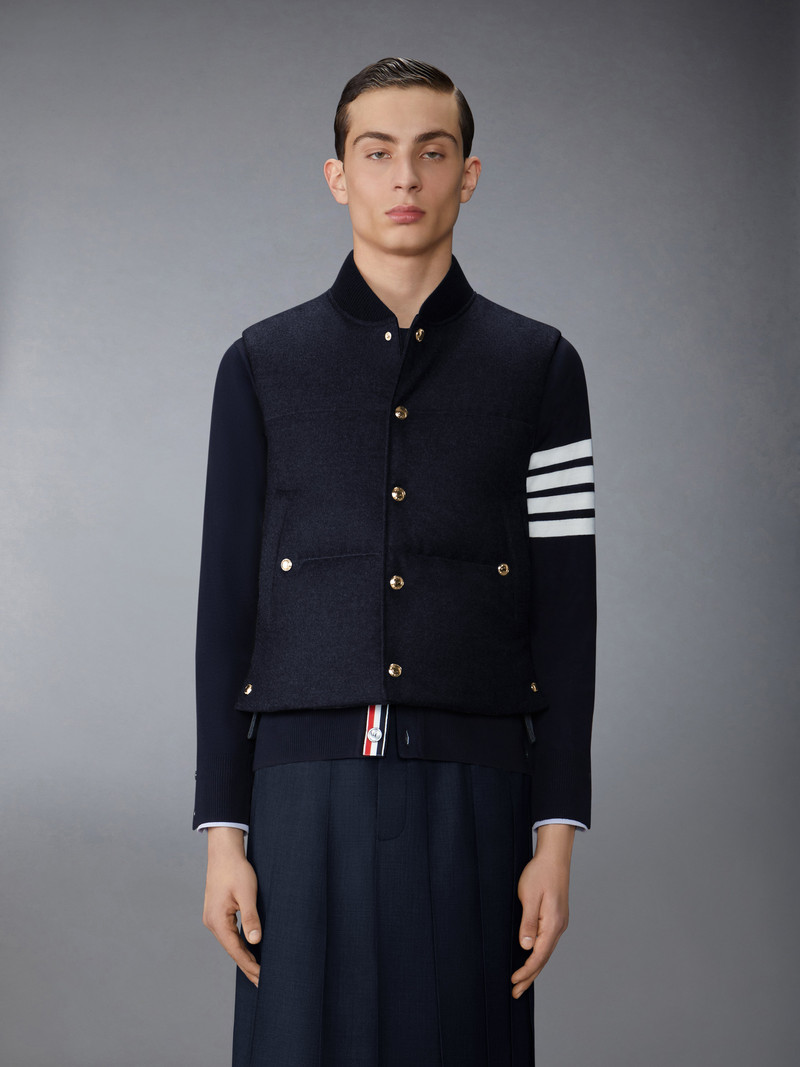 Thom Browne DOWNFILLED SNAP FRONT VEST W/ TONAL GROSGRAIN IN WOOL FLANNEL outlook
