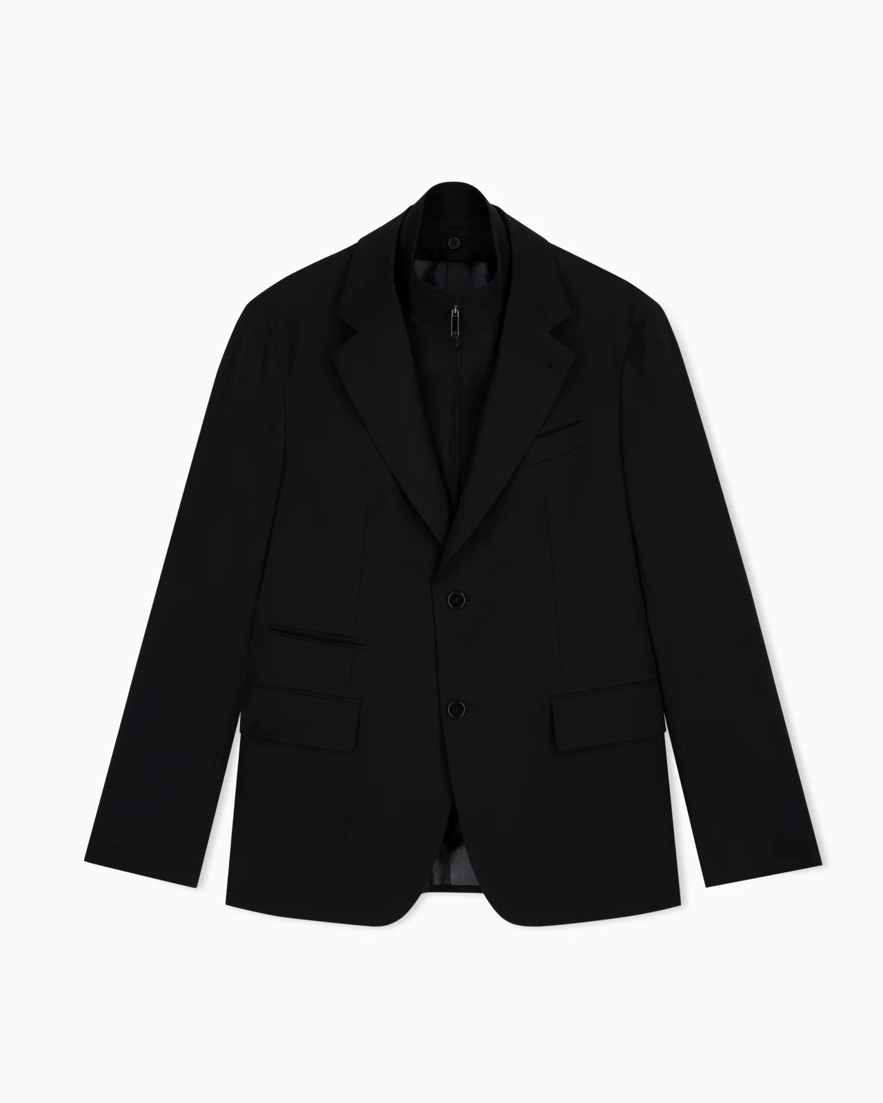SINGLE-BREASTED JACKET IN TROPICAL LIGHT WOOL CANVAS WITH DETACHABLE INNER PANEL - 1