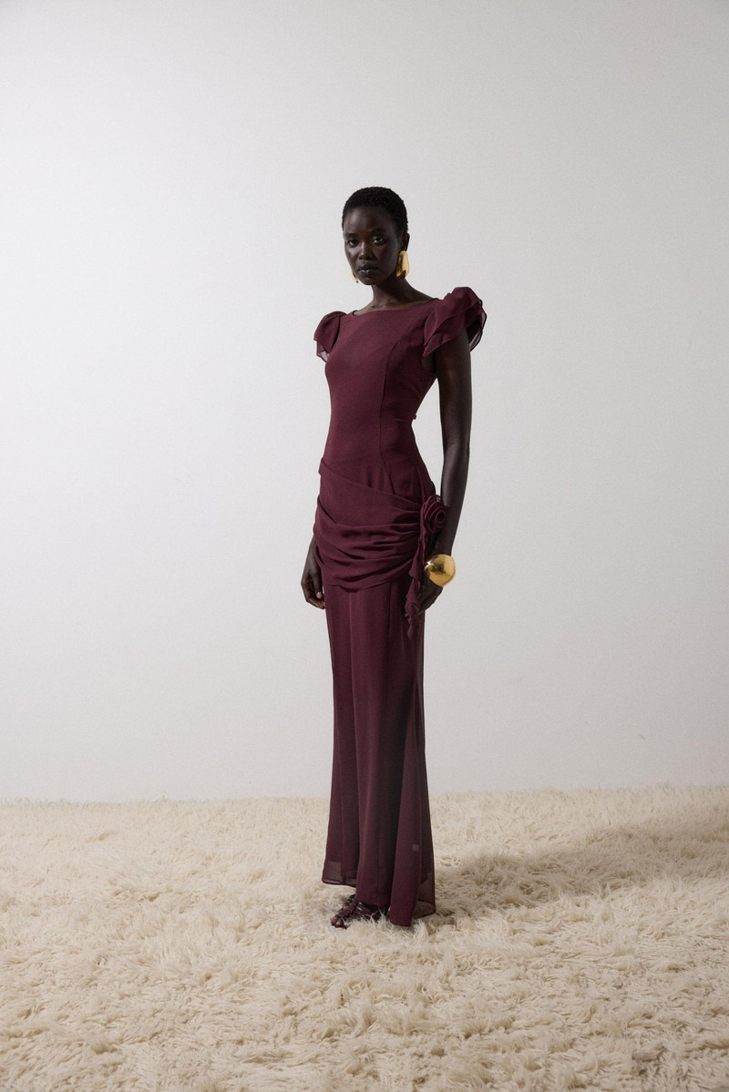 De La Vali FLORENTINE MAXI DRESS IN EARTH CHIFFON outlook