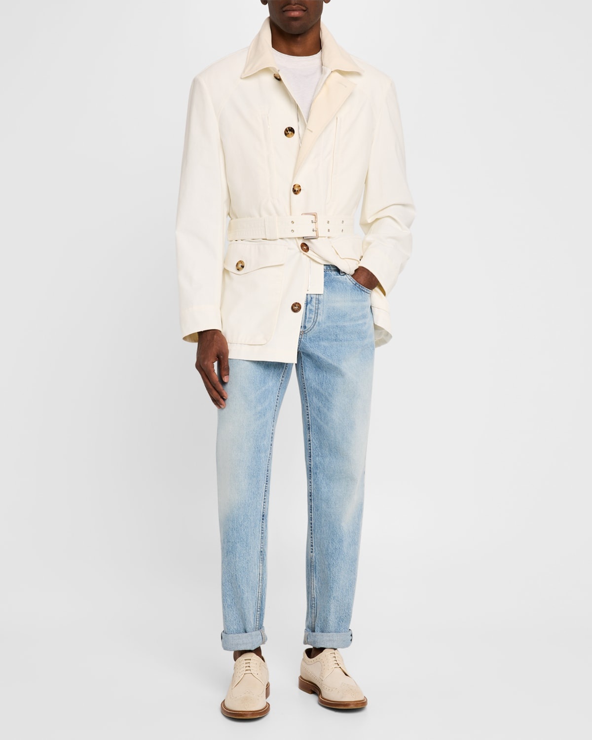 Brunello Cucinelli Men's Corduroy-Collar Safari Jacket