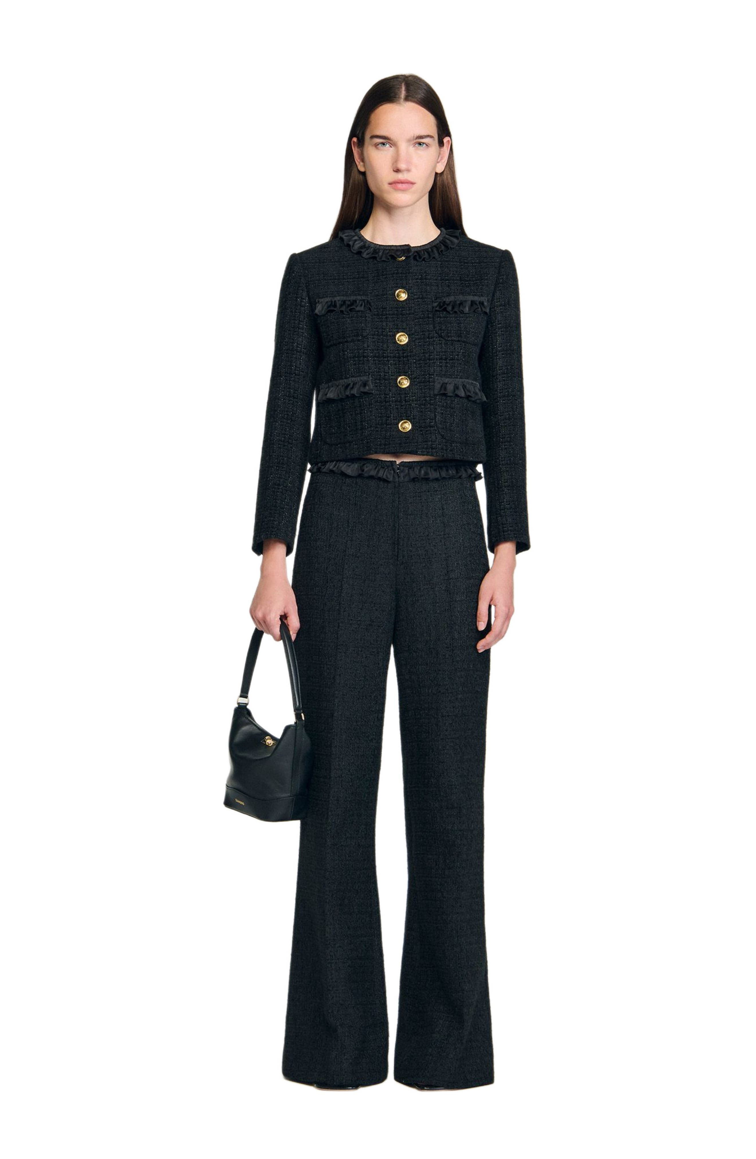 SANDRO Tweed suit trousers in Black at Nordstrom - 6