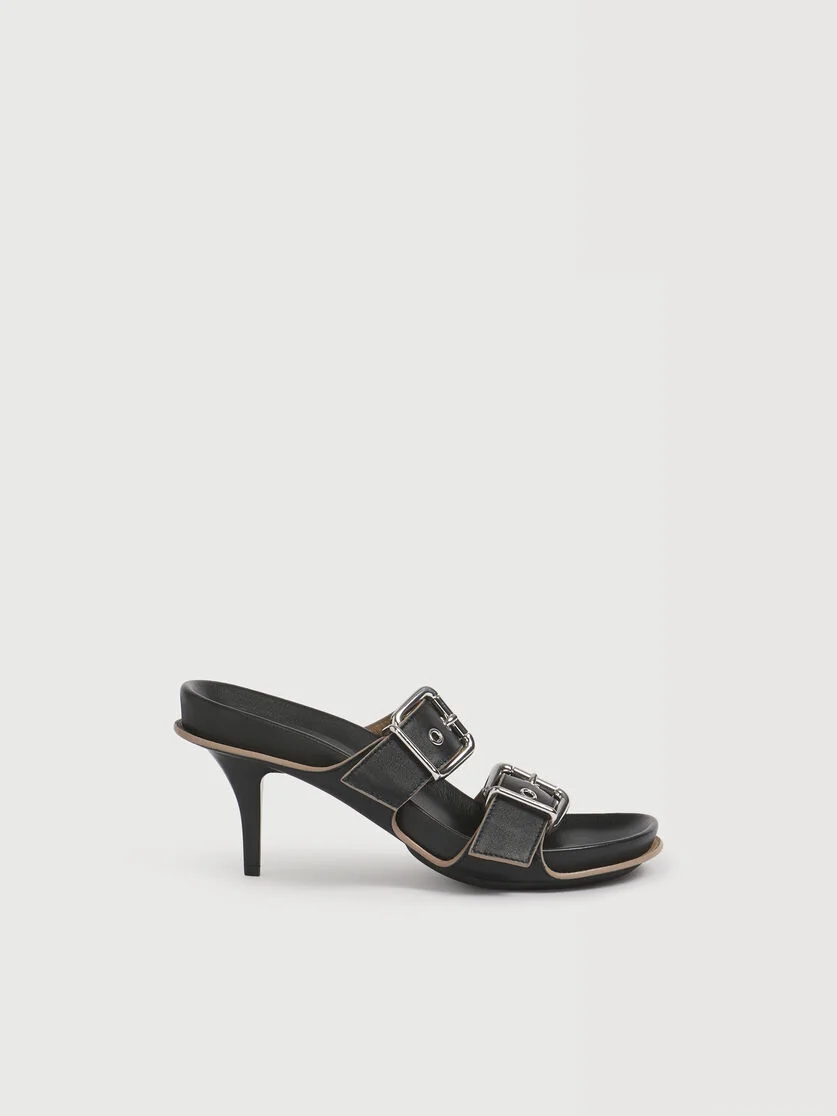 BLACK LEATHER FUSSBETT DOUBLE-BUCKLE PUMP - 1