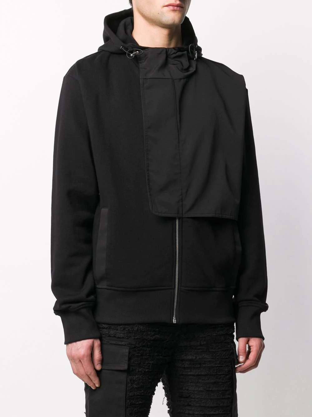 flap overlay zip hoodie - 3