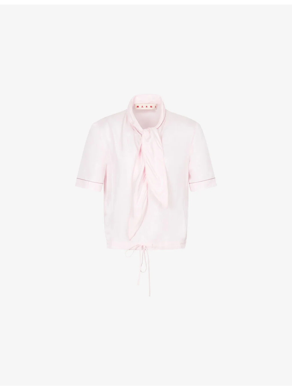 Neck-Tie Short-Sleeve Woven Blouse - 1