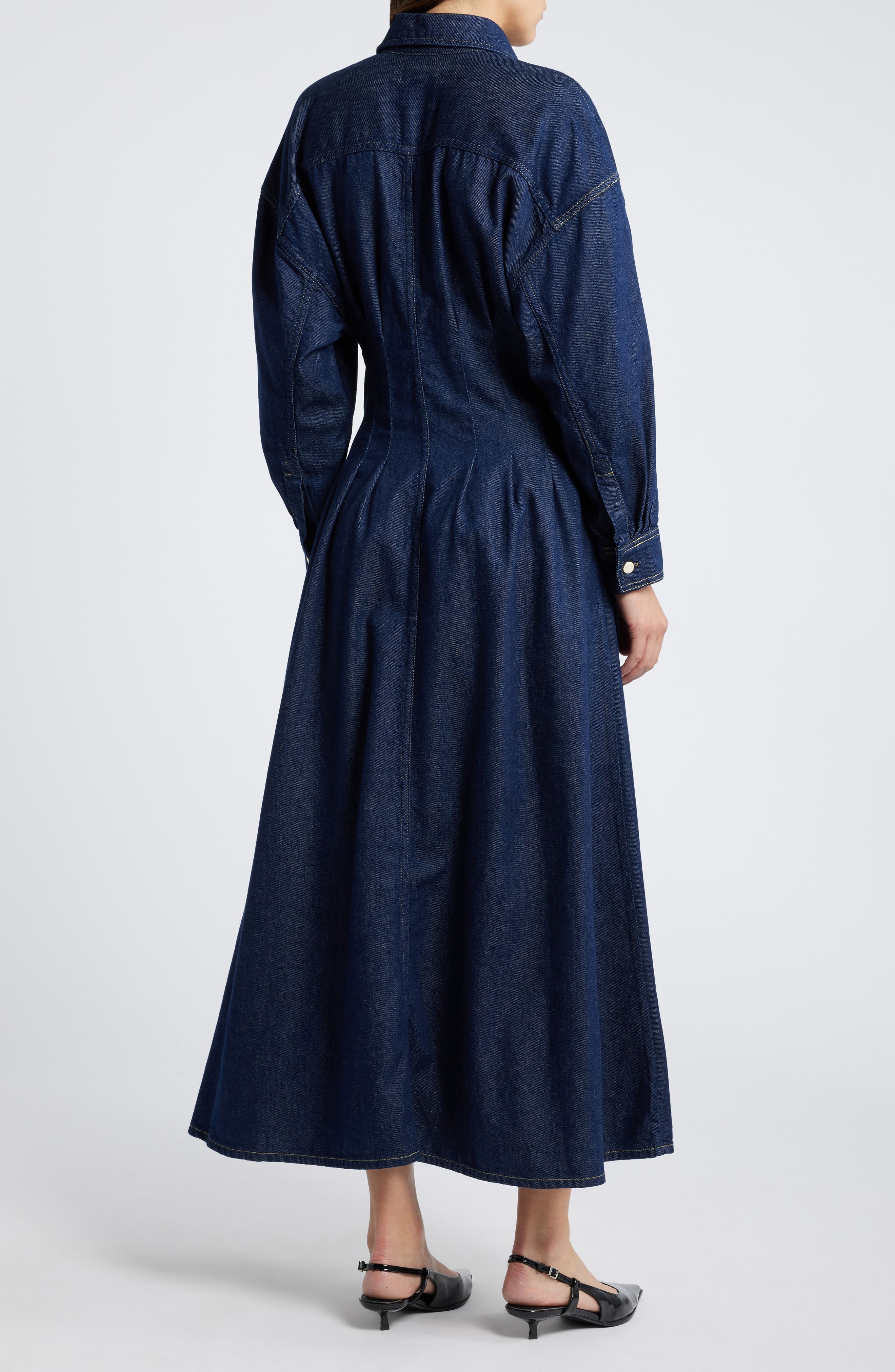 FRAME Nipped Long Sleeve Twill Maxi Dress in Rinse at Nordstrom - 2