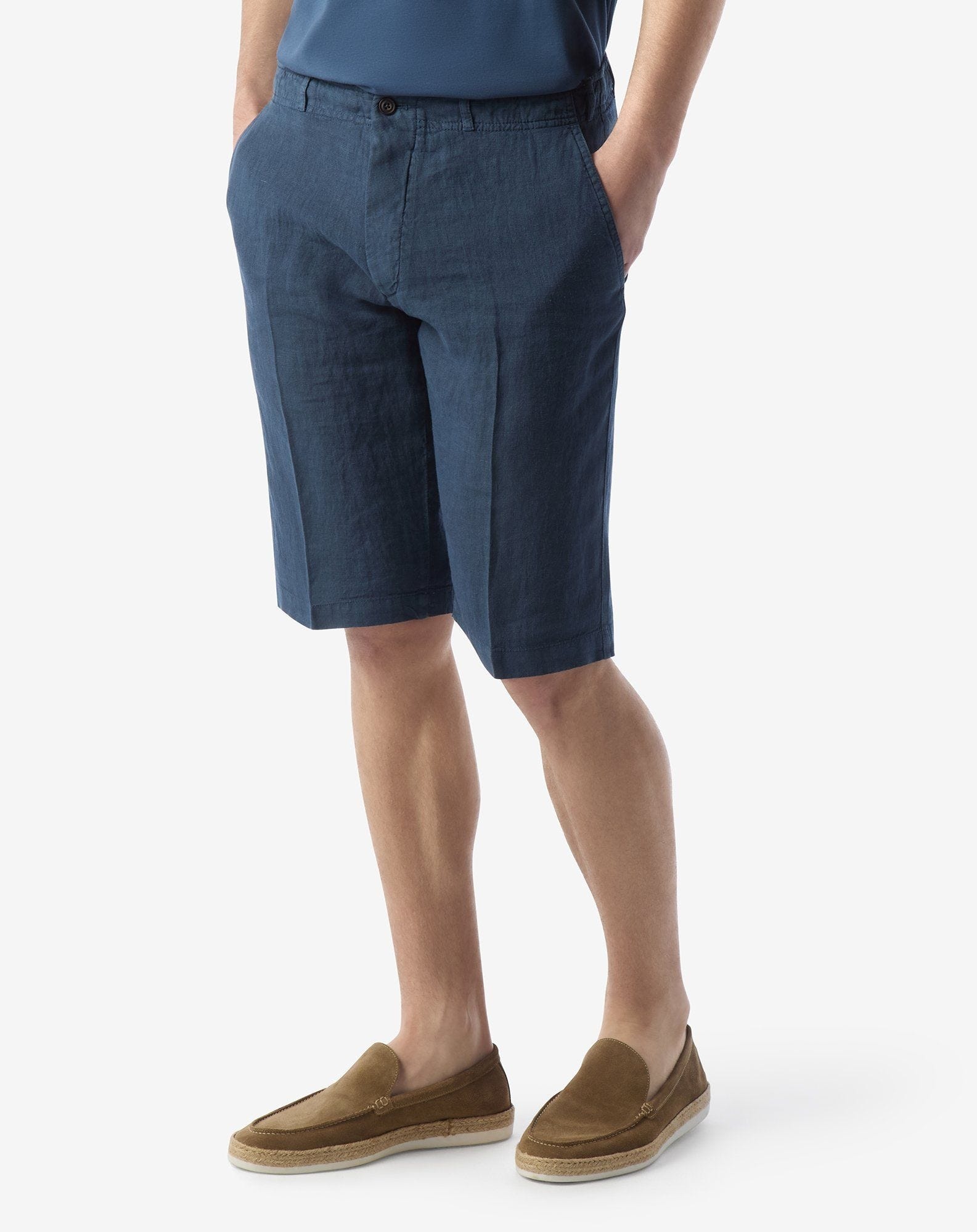Blue pure linen Bermuda shorts - 3