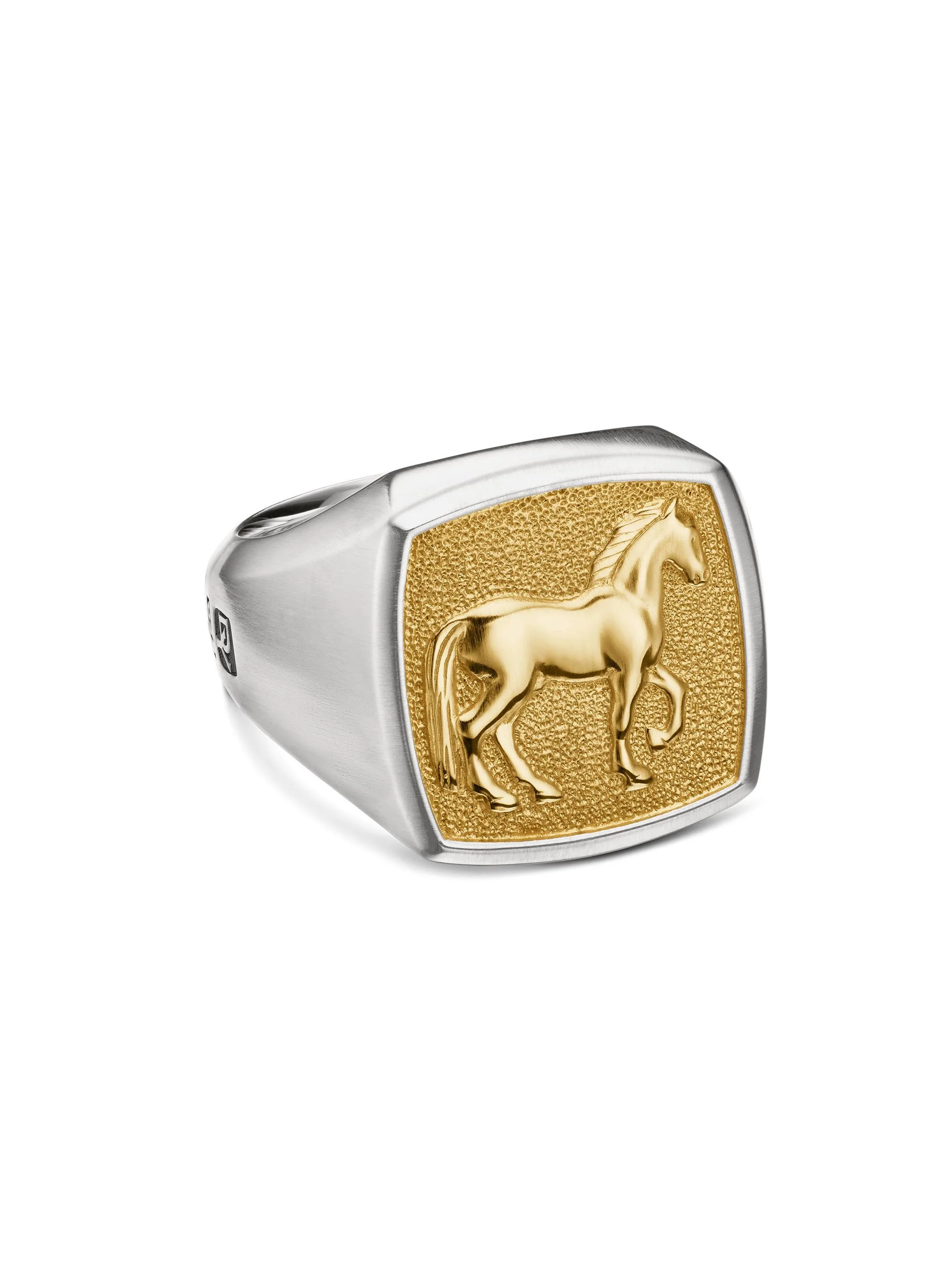 Men's Petrvs Horse Signet Ring in Sterling Silver - Silvery Gold - 1