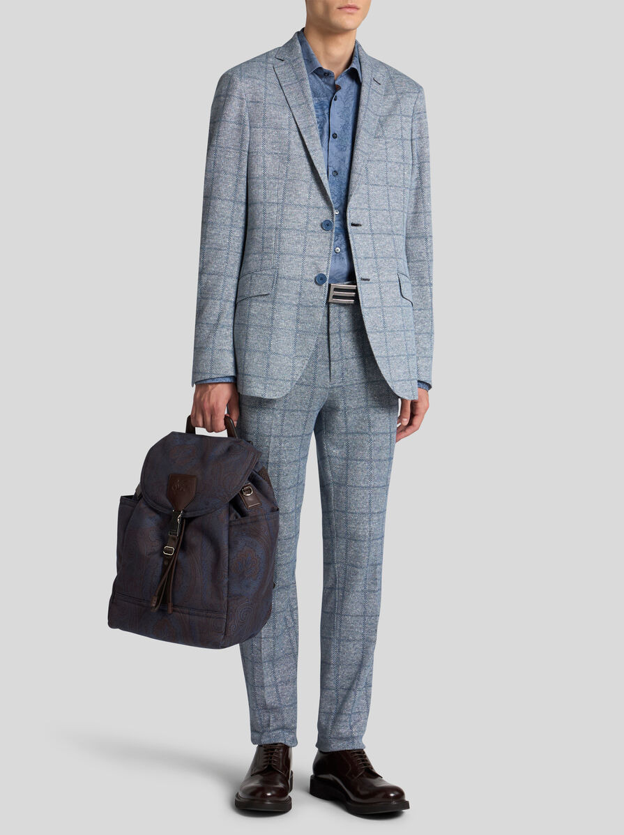 CHECKED LINEN-BLEND BLAZER - 3