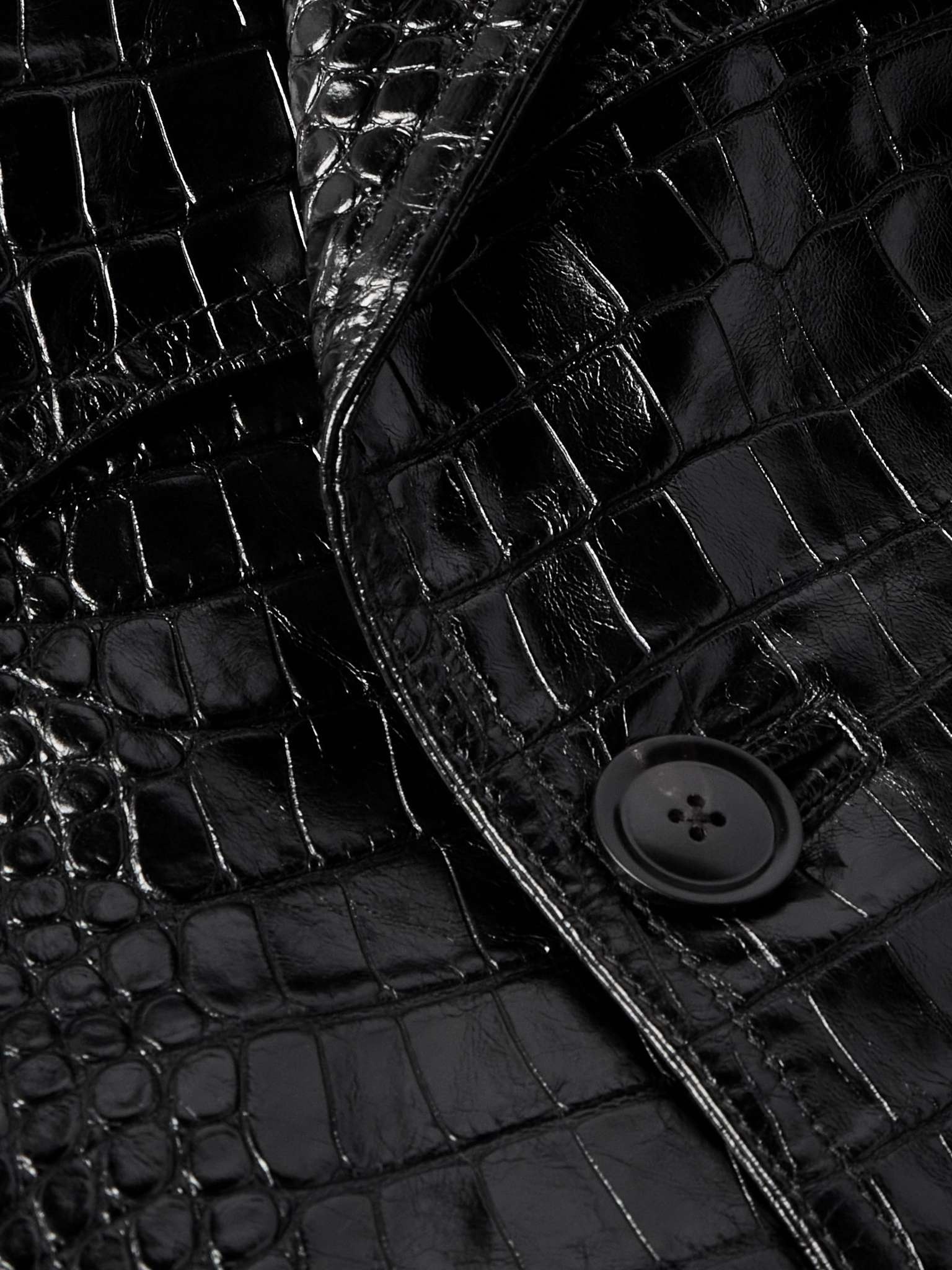 Double-Breasted Croc-Effect Leather Trench Coat - 3