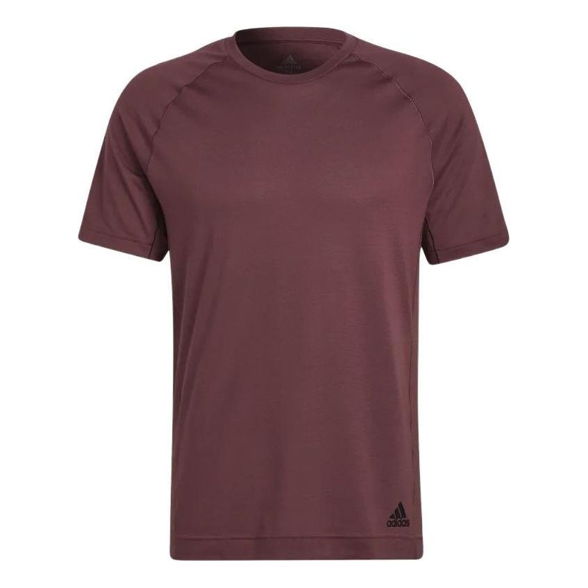 Men's adidas Solid Color Small Alphabet Logo Printing Round Neck Short Sleeve Wine Red T-Shirt HC264 - 1