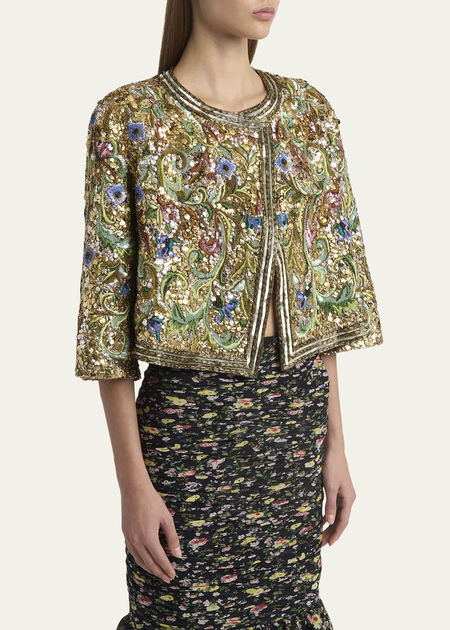 Floral Sequin Caplet Jacket - 4