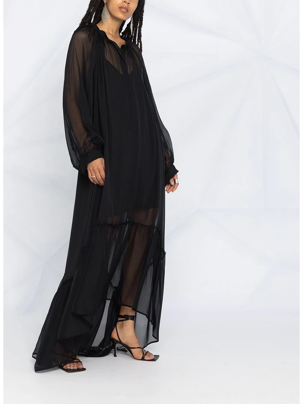 balloon-sleeved chiffon maxi dress - 4