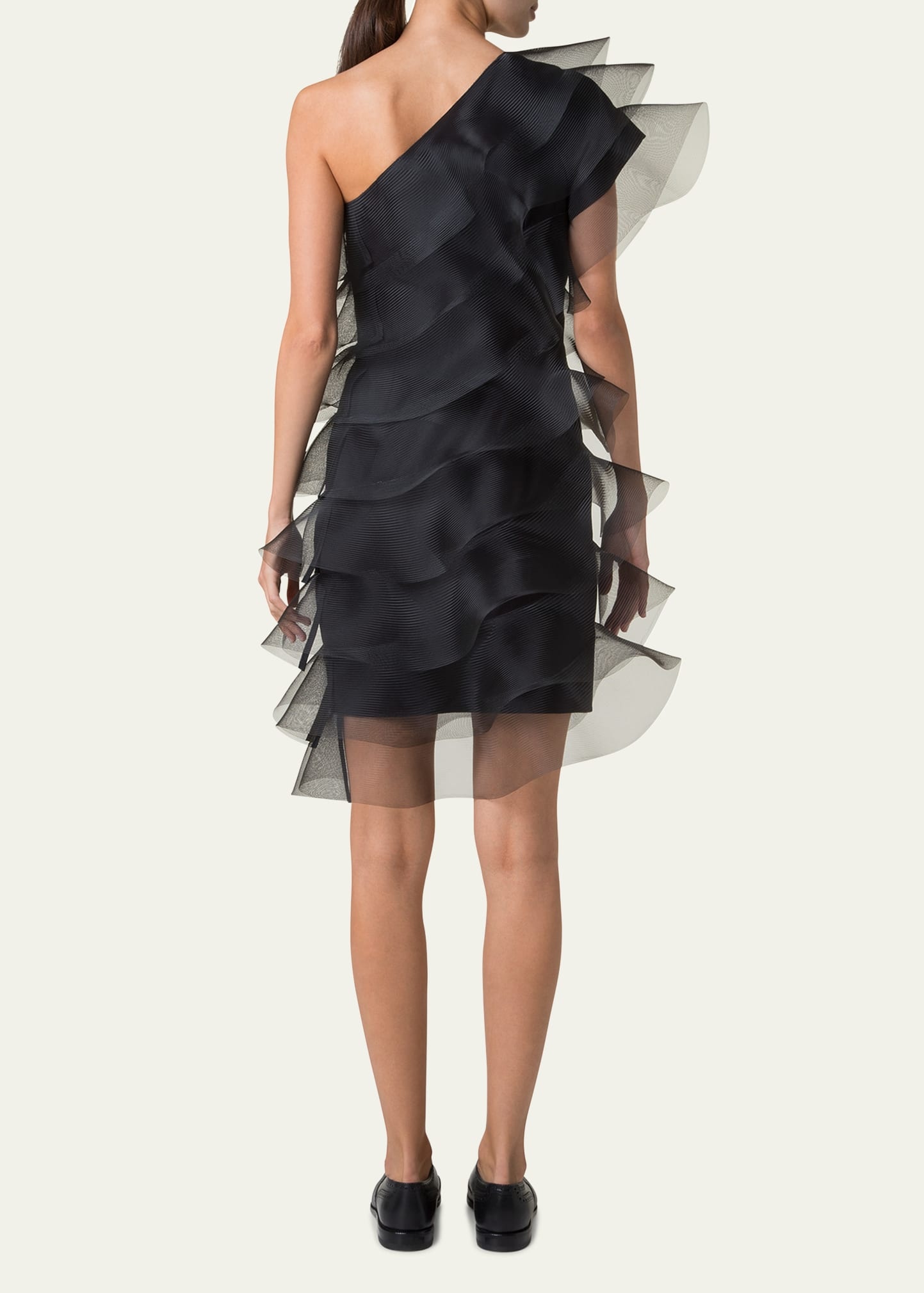 Tiered Diagonal Crinoline Ruffles One-Shoulder Mini Dress - 3