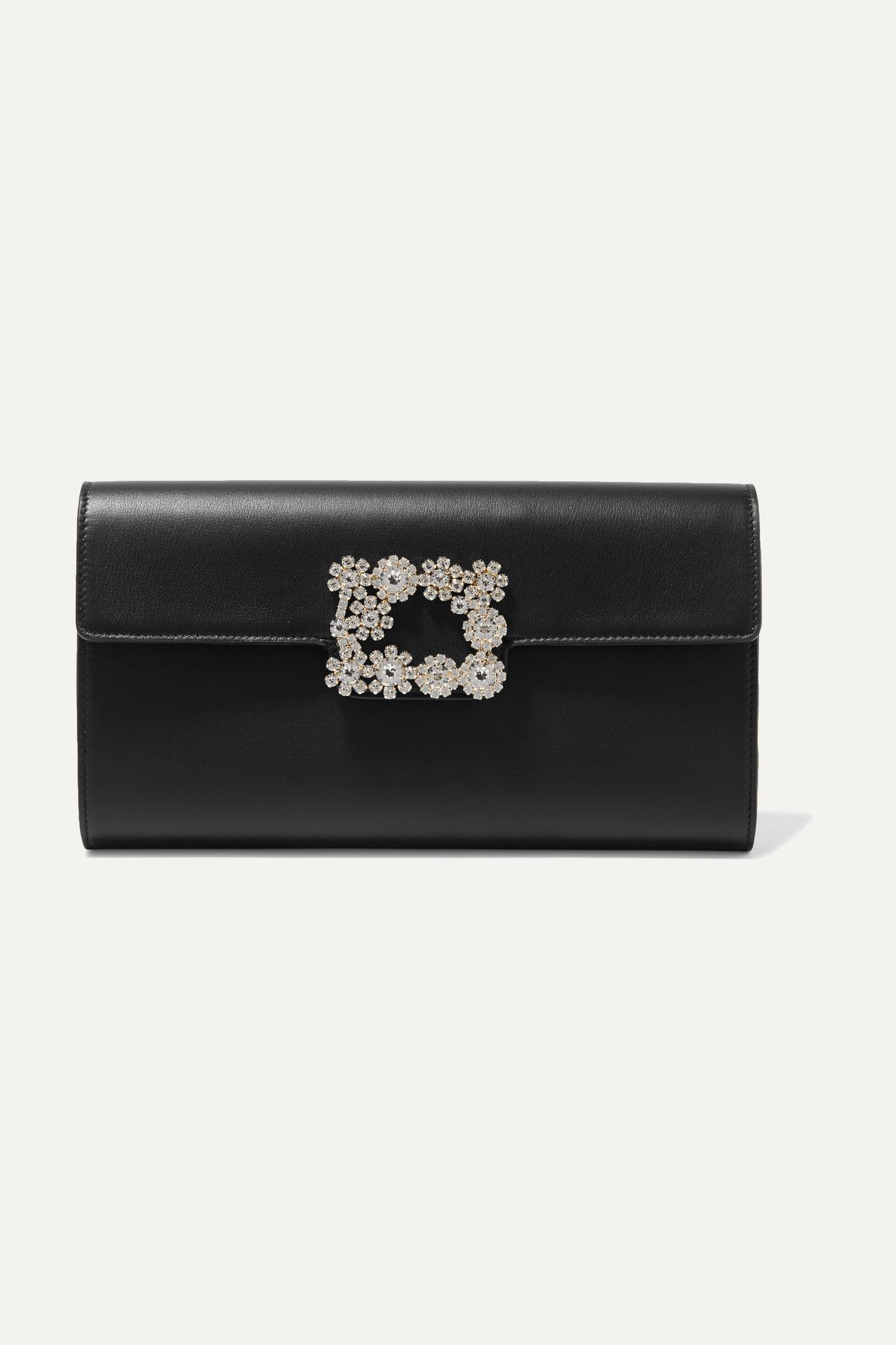 Flower crystal-embellished leather clutch - 1