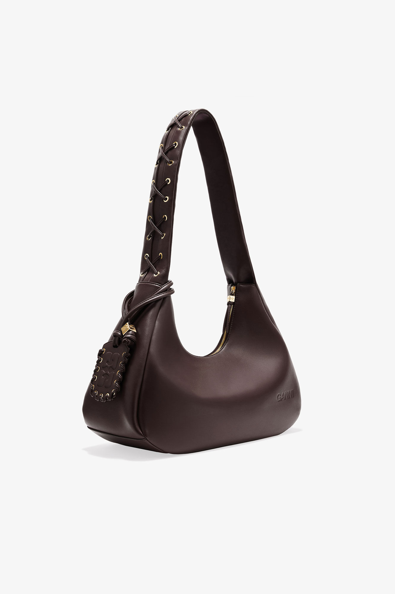 BROWN MEDIUM LACES HOBO BAG - 2