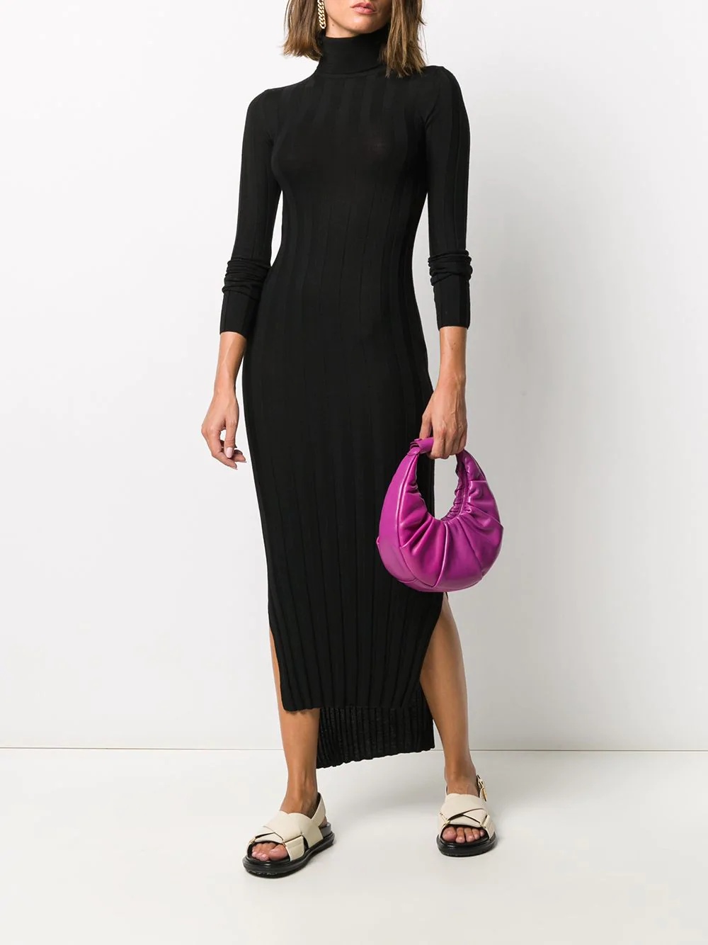 fitted roll neck knit dress - 2