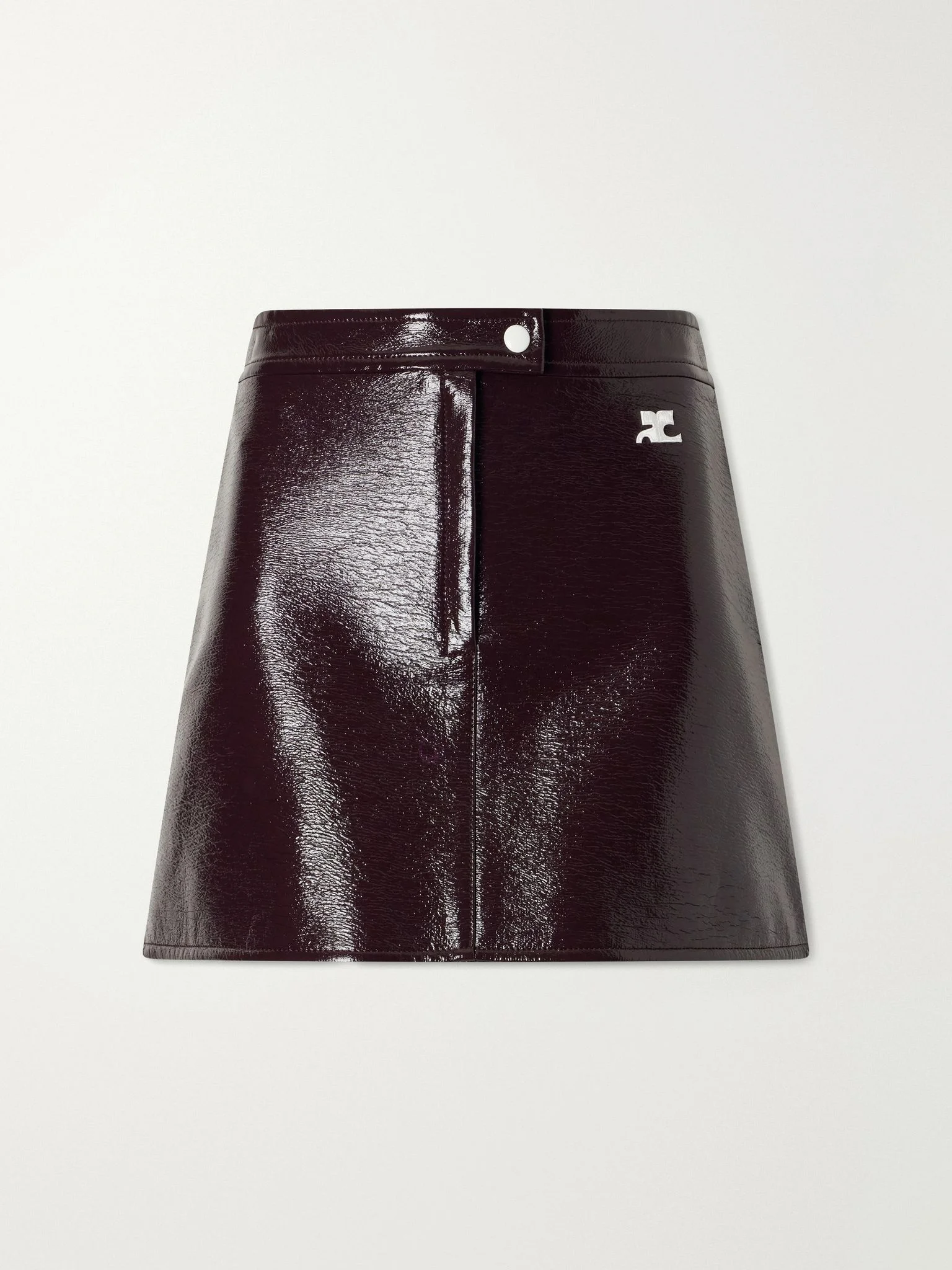 Reedition appliquéd coated cotton-blend mini skirt Merlot - 1