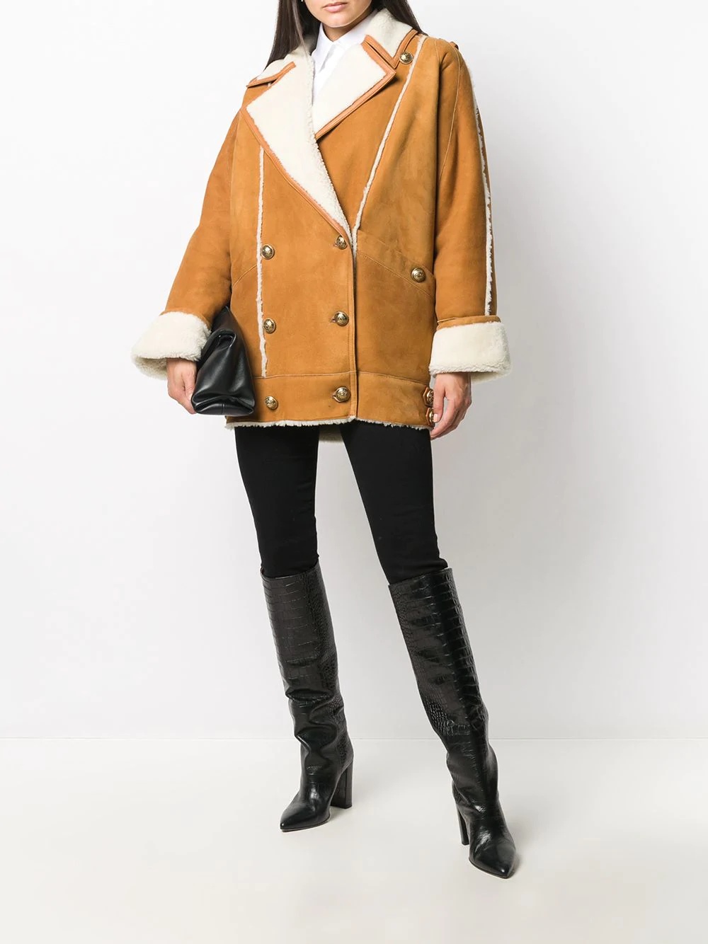 shearling double-breasted short coat - 2