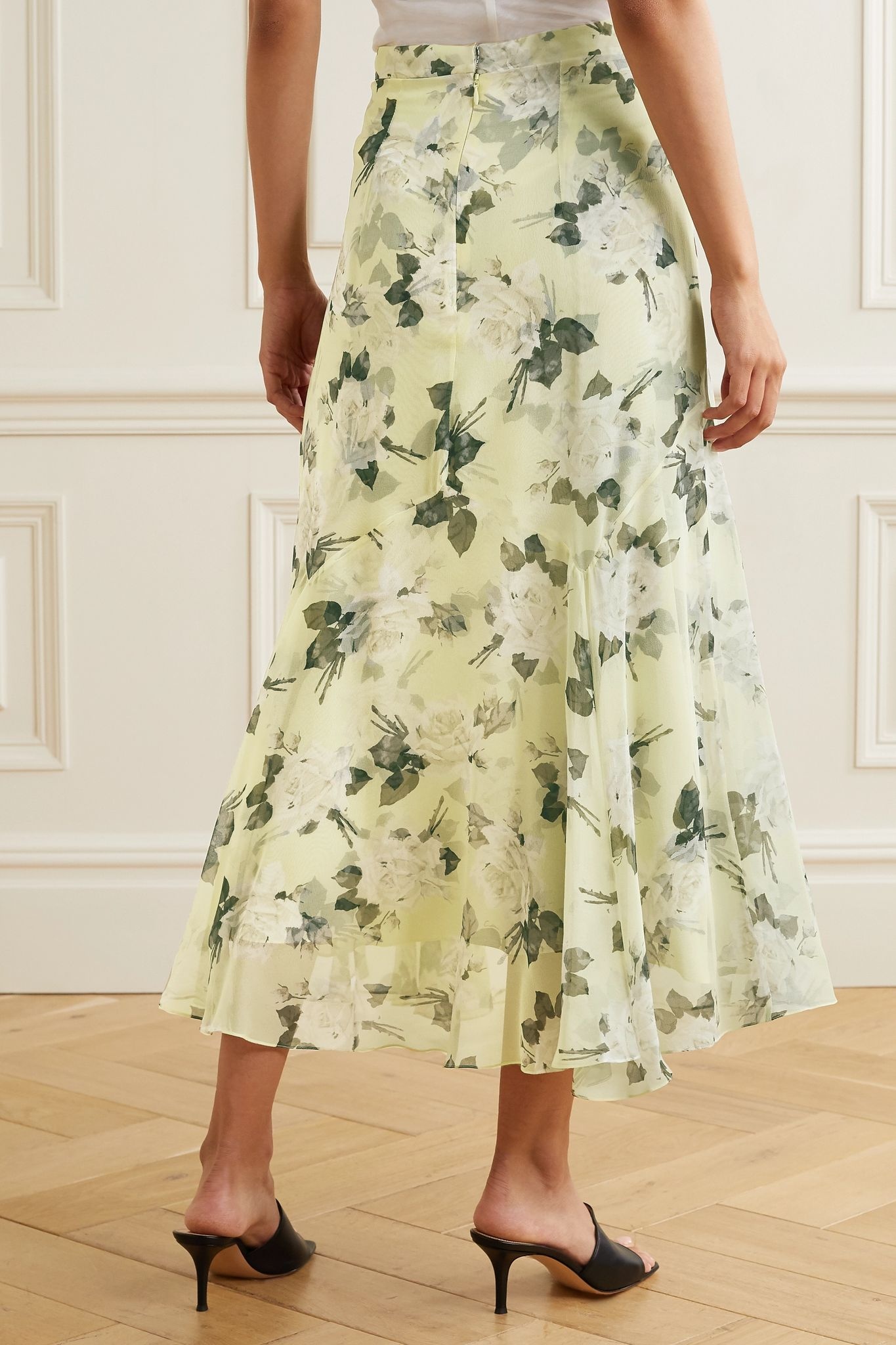 Shea floral-print silk-chiffon midi skirt - 3