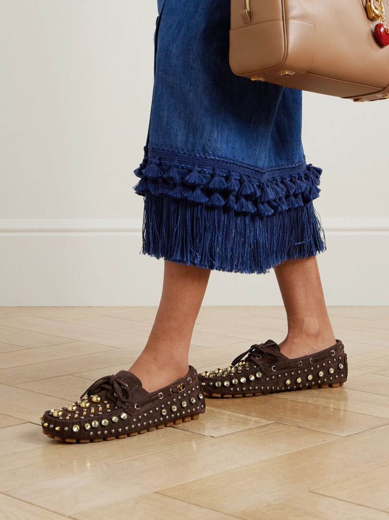 Valentino Fastaway embellished suede loafers Chocolate outlook