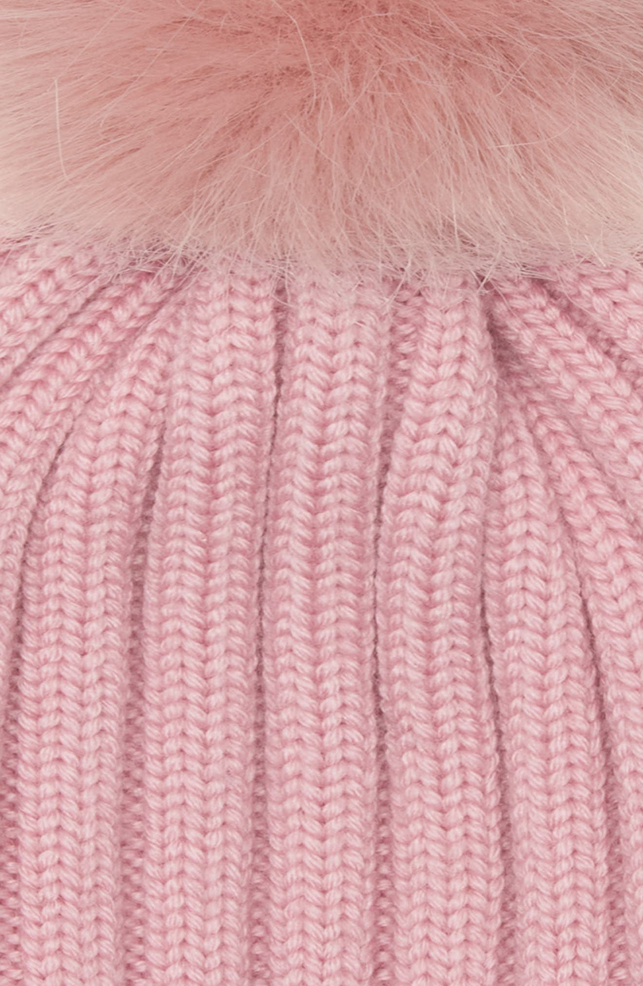 Moncler Virgin Wool Rib Beanie with Faux Fur Pompom in Smooth Rose at Nordstrom - 4