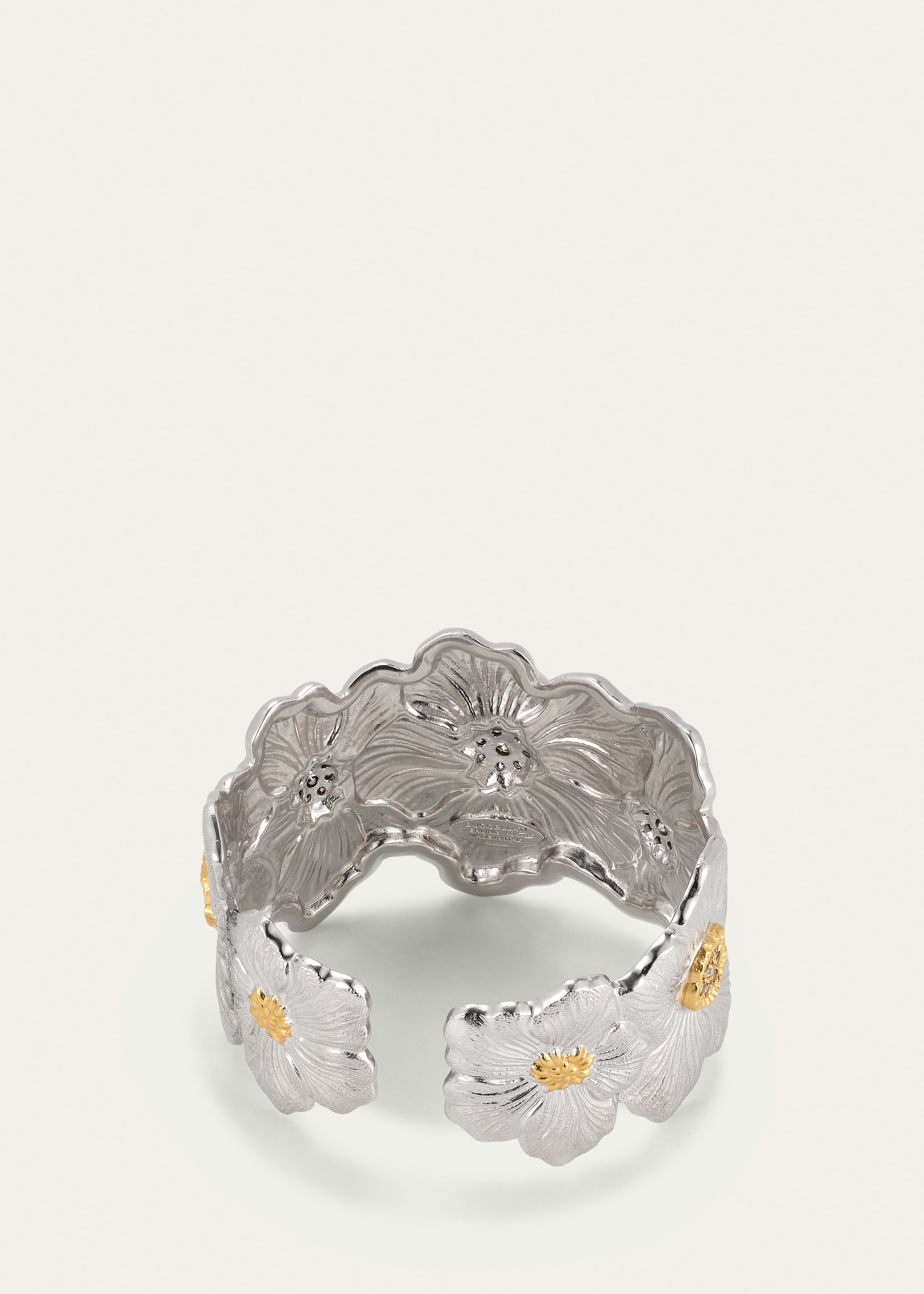 Silver and 18k Yellow Gold Gardenia Blossoms Bracelet With Diamonds - 4