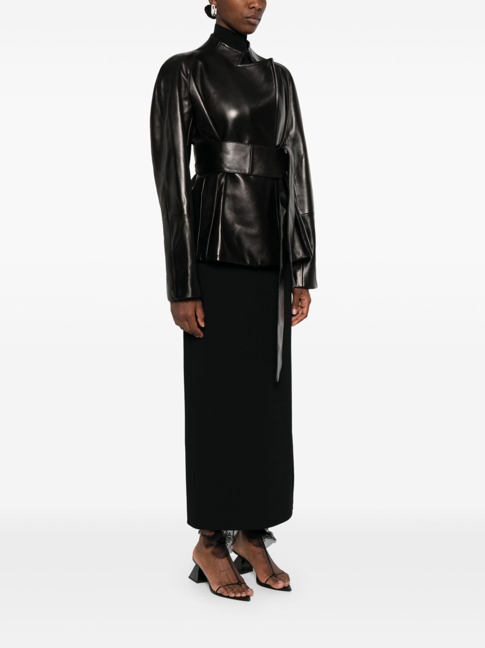 leather belted jacket - 3