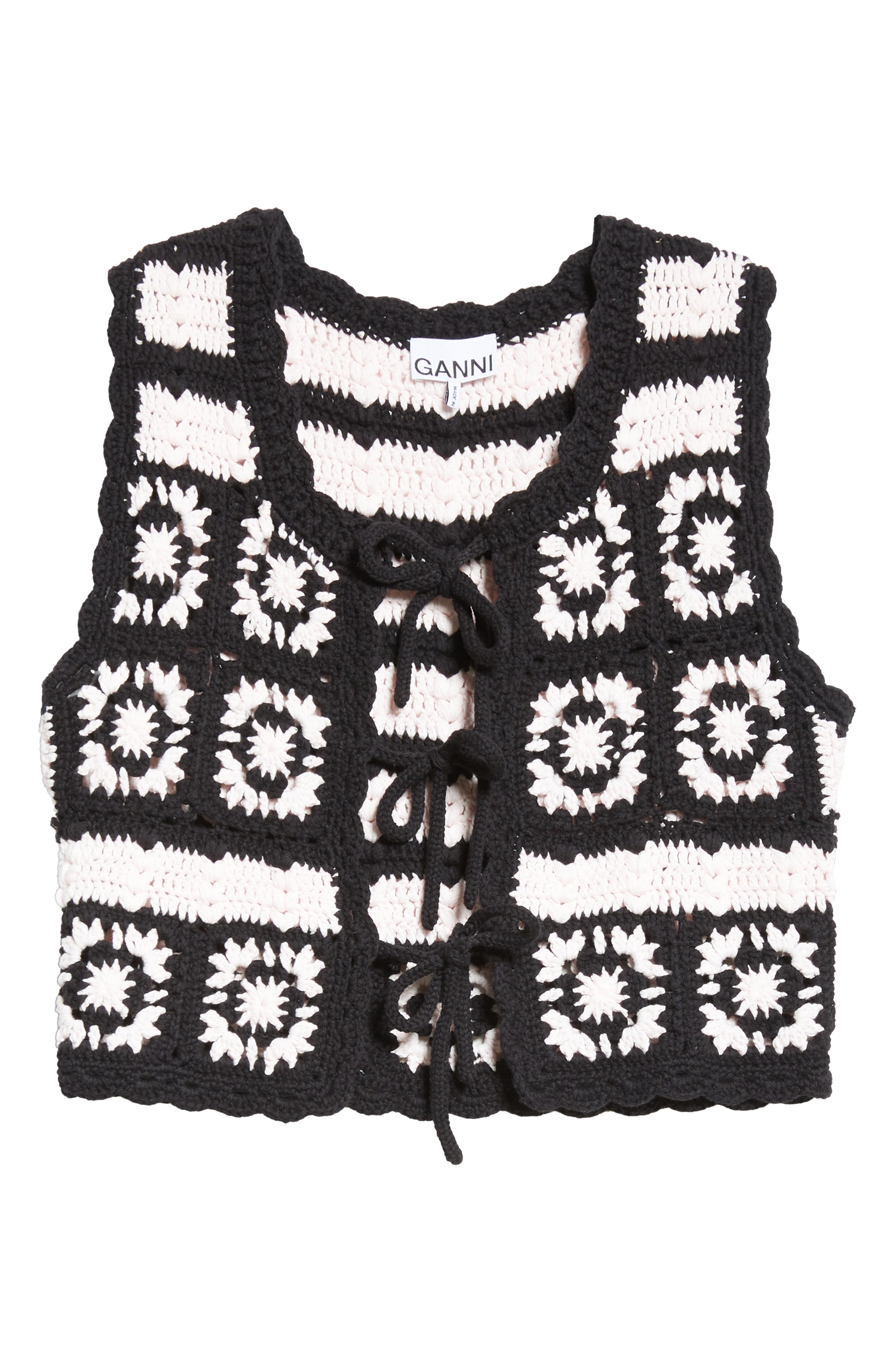 Ganni Organic Cotton Crochet Vest in Primrose Pink/Black at Nordstrom - 5