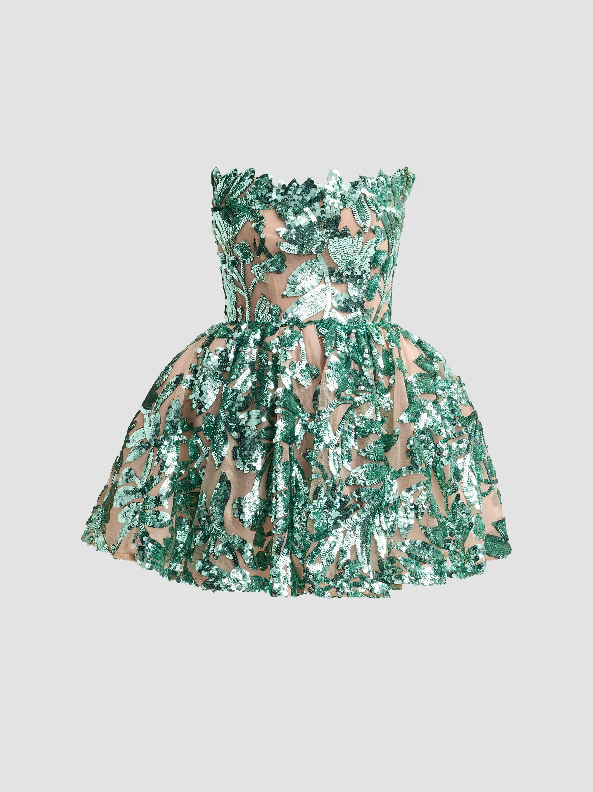Women's Chloe Sequined Floral Strapless Mini Dress - Teal - 1