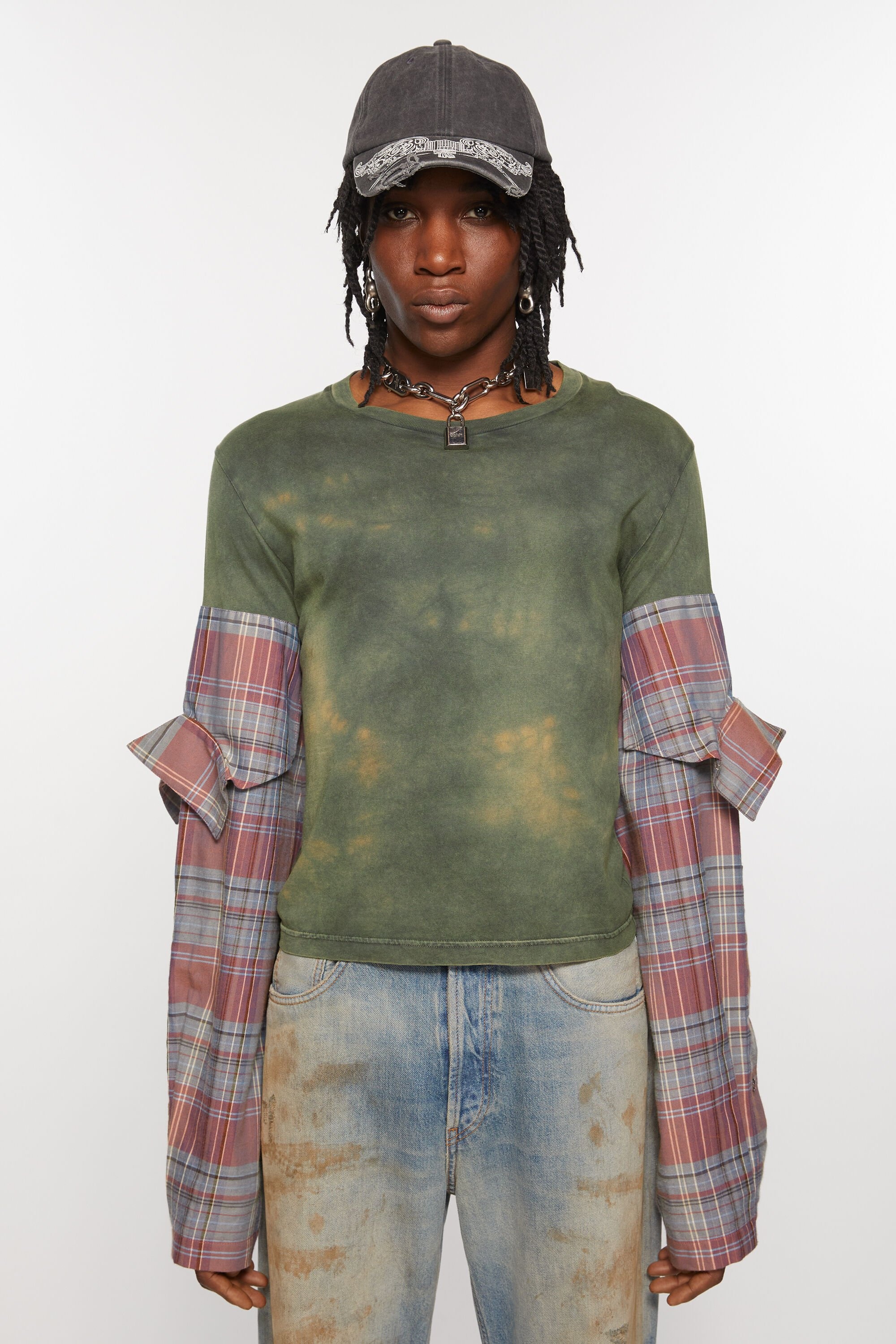 T-shirt constructed flannel sleeves - Blue/multi - 2