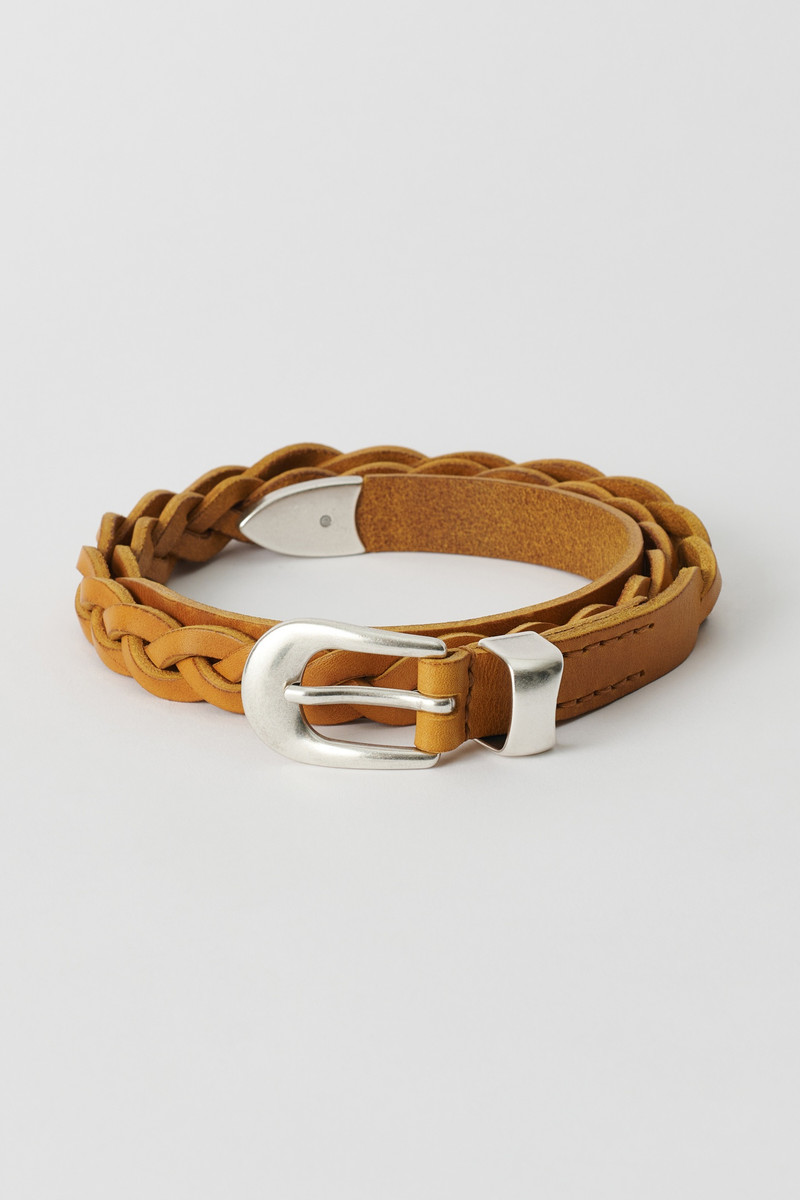 2 cm Braided Belt Hot Yellow Leather 1