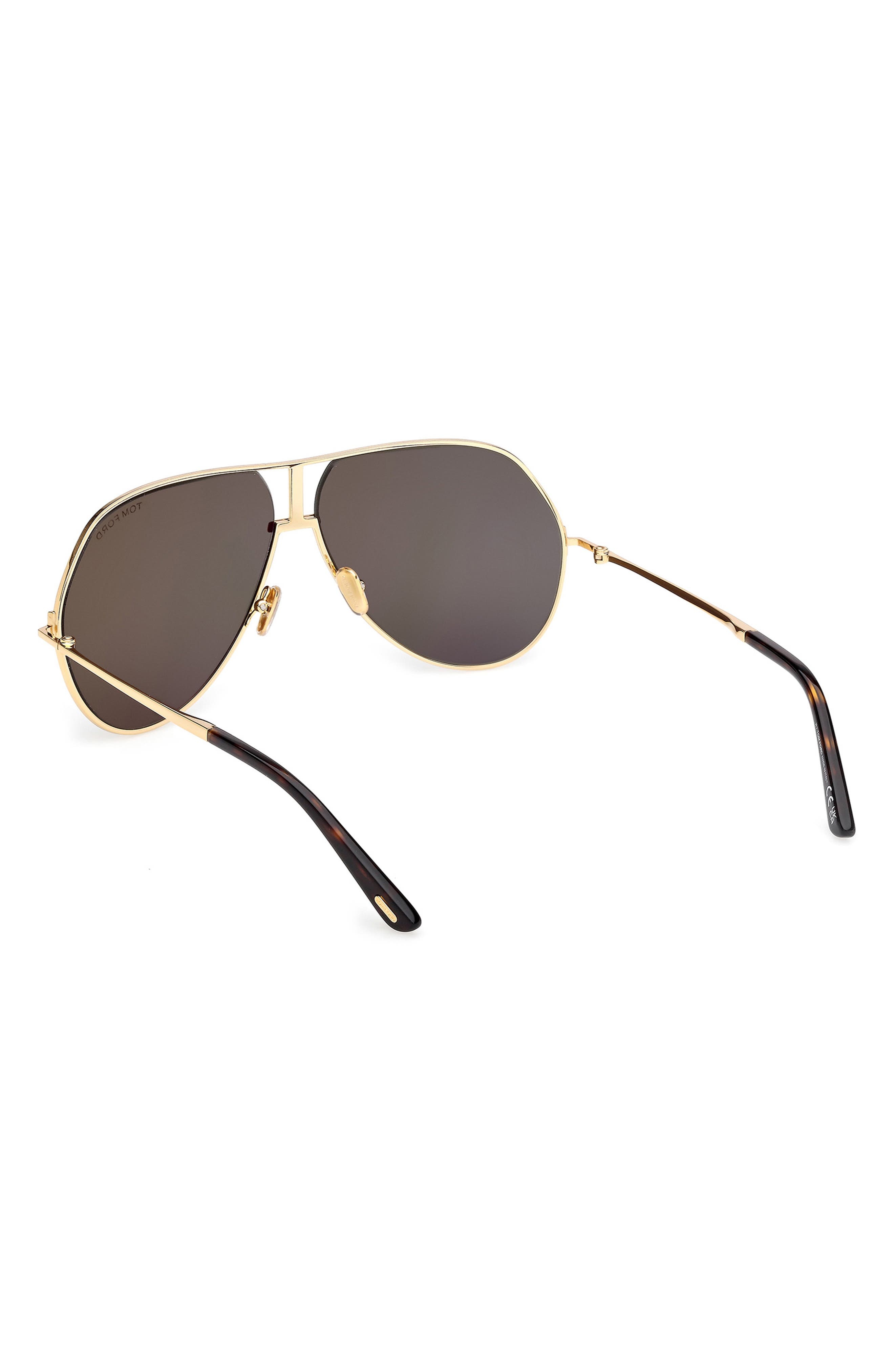 TOM FORD Rickie 63mm Oversize Navigator Sunglasses in Shiny Gold Dark Havana /Green at Nordstrom - 8