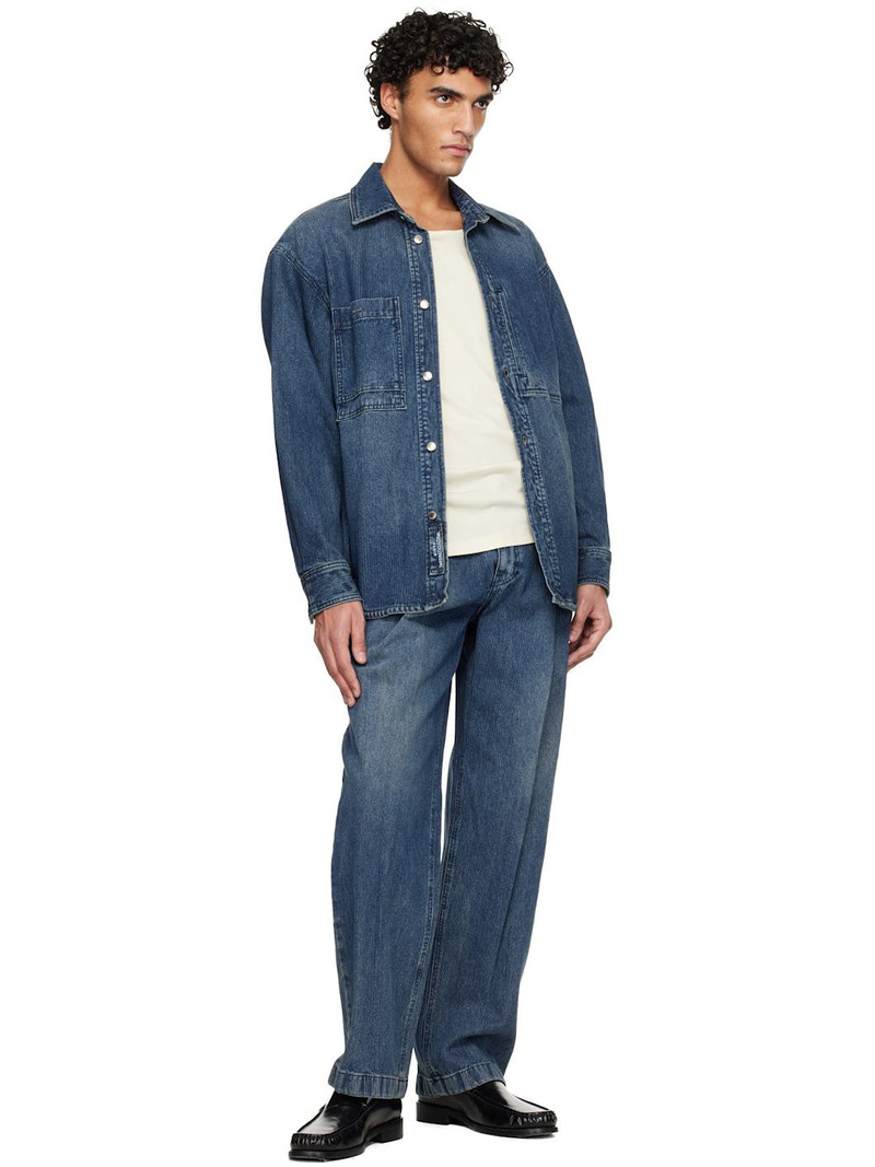 Wooyoungmi Blue Back Logo Corduroy Denim Shirt outlook