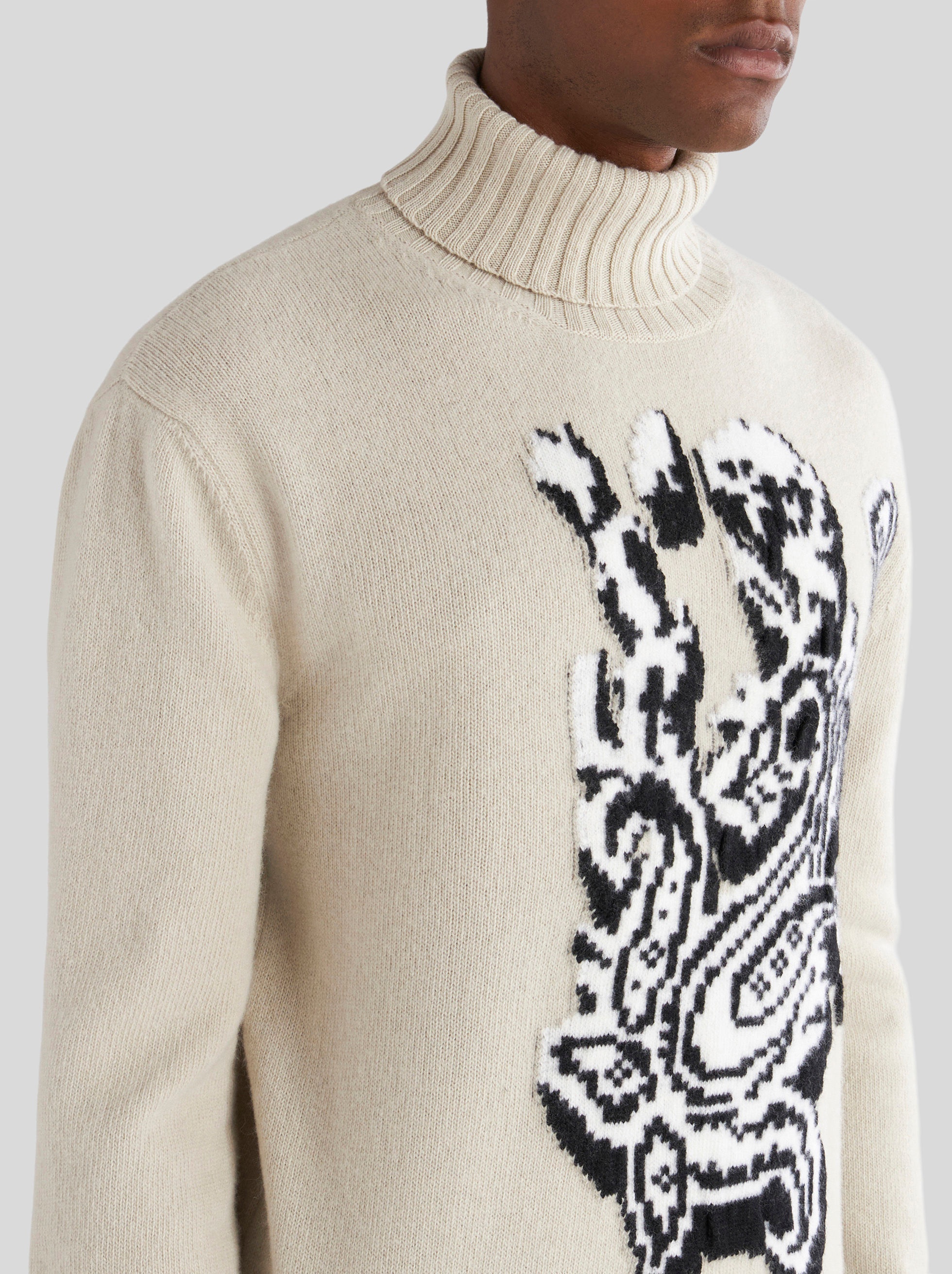 HIGH NECK JACQUARD INTARSIA SWEATER - 3