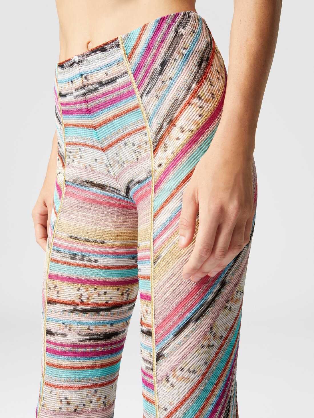 Lamé slub viscose trousers with slits at the bottom - 5