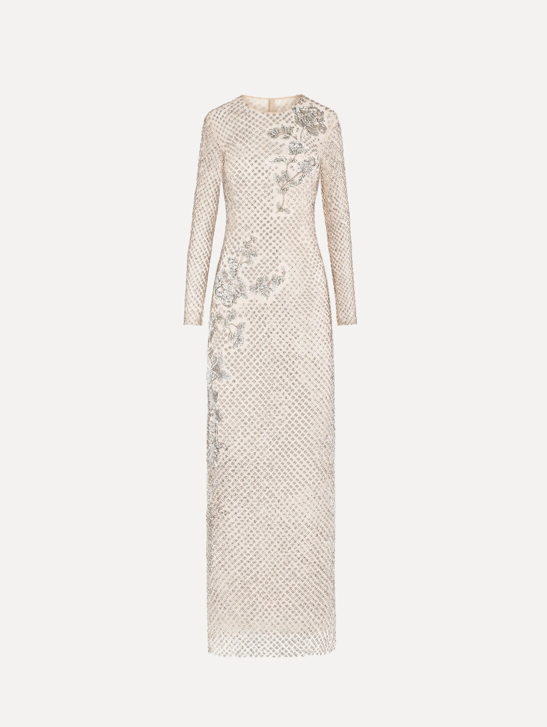 CRYSTAL GRID FLORAL EMBROIDERED LONG SLEEVE GOWN - 1