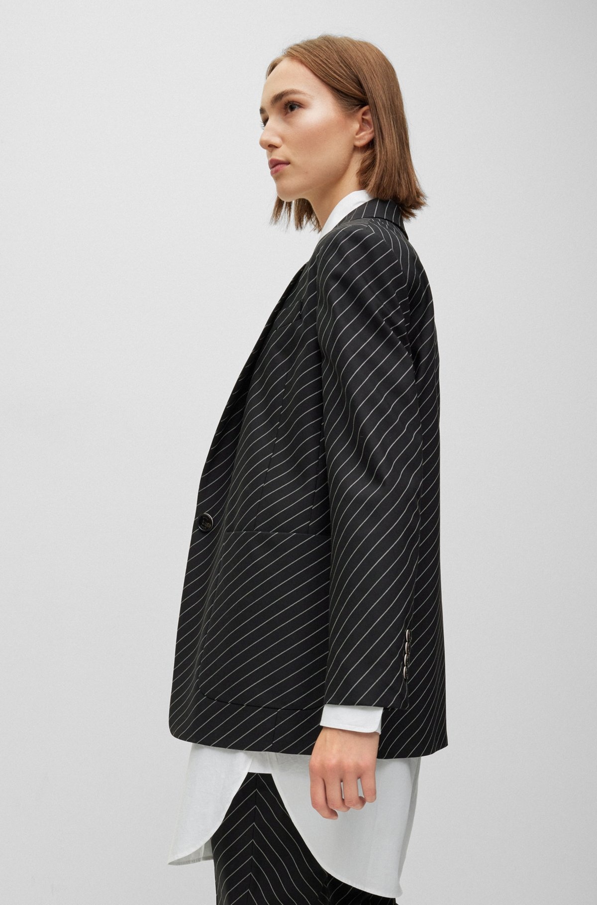 OVERSIZE-FIT JACKET IN STRIPED STRETCH WOOL - 6