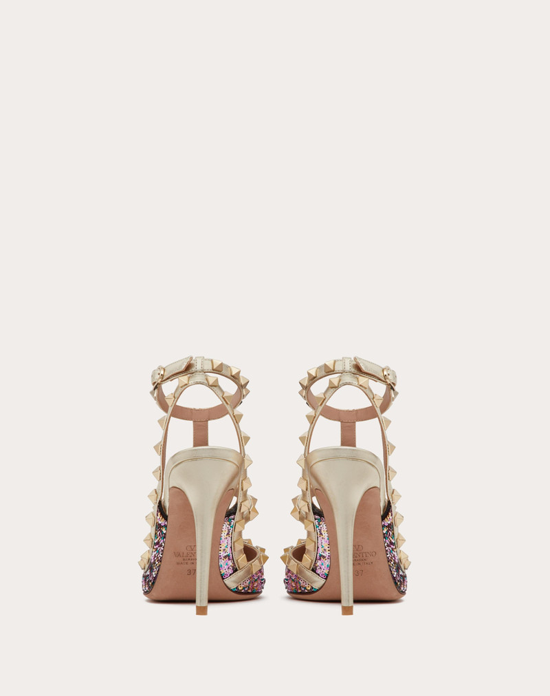 ROCKSTUD PUMP WITH SEQUIN EMBROIDERY AND STRAPS 100MM 3
