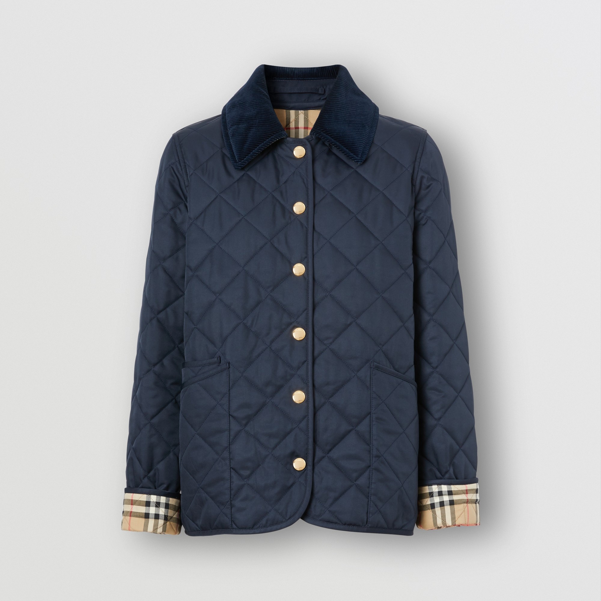 Corduroy Collar Diamond Quilted Jacket - 10