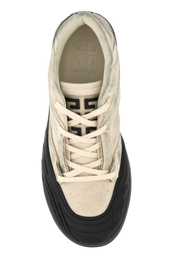 Sand fabric and leather sneakers - 4