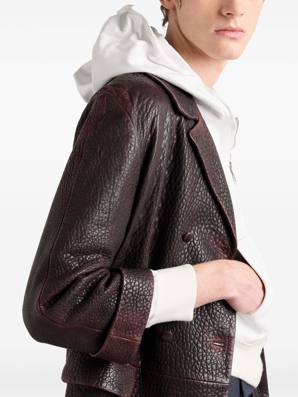 leather zip-up hoodie - 6