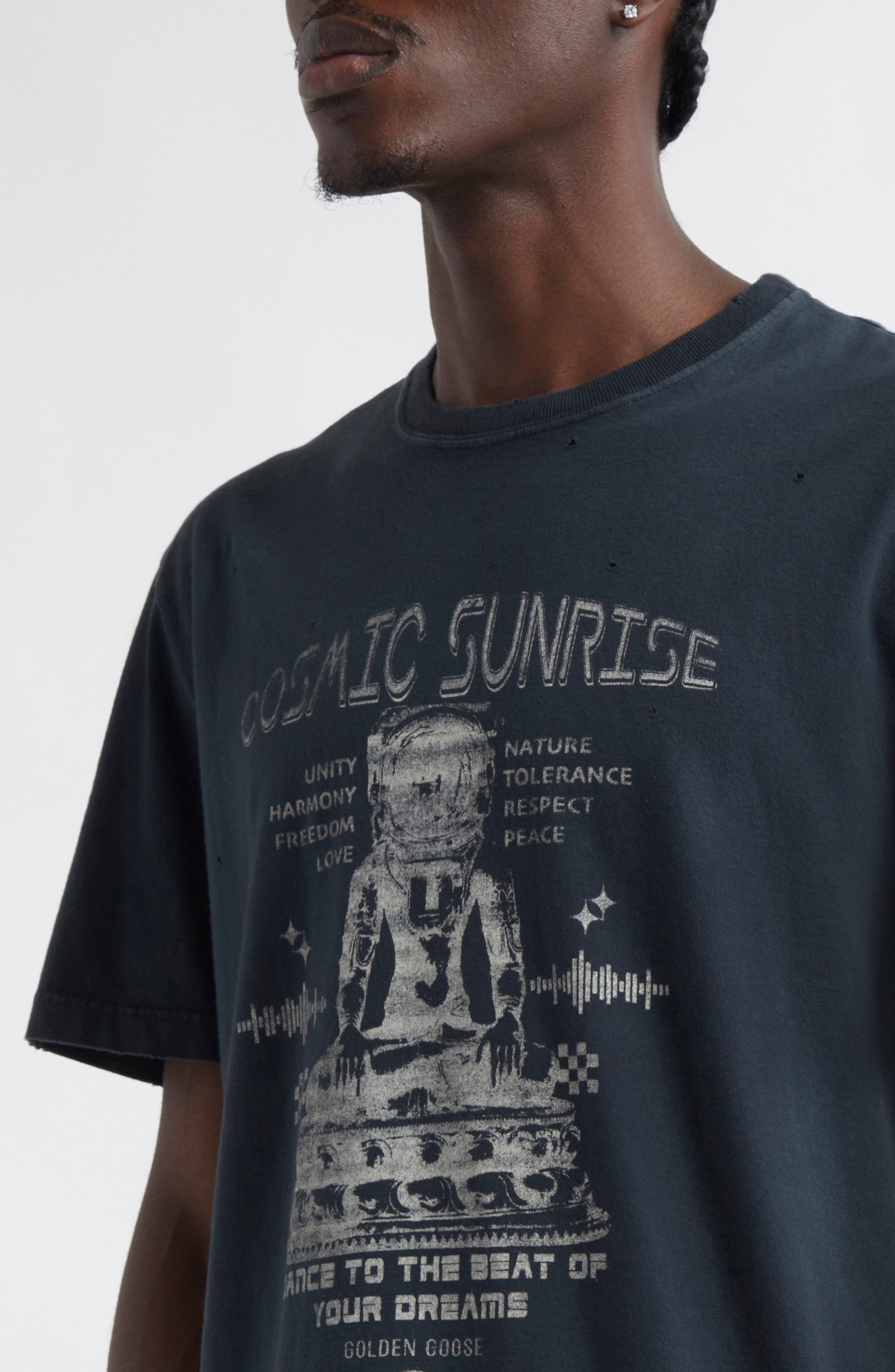 Golden Goose Cosmic Sunrise Cotton Graphic T-Shirt in Washed Black/Heritage White at Nordstrom - 4