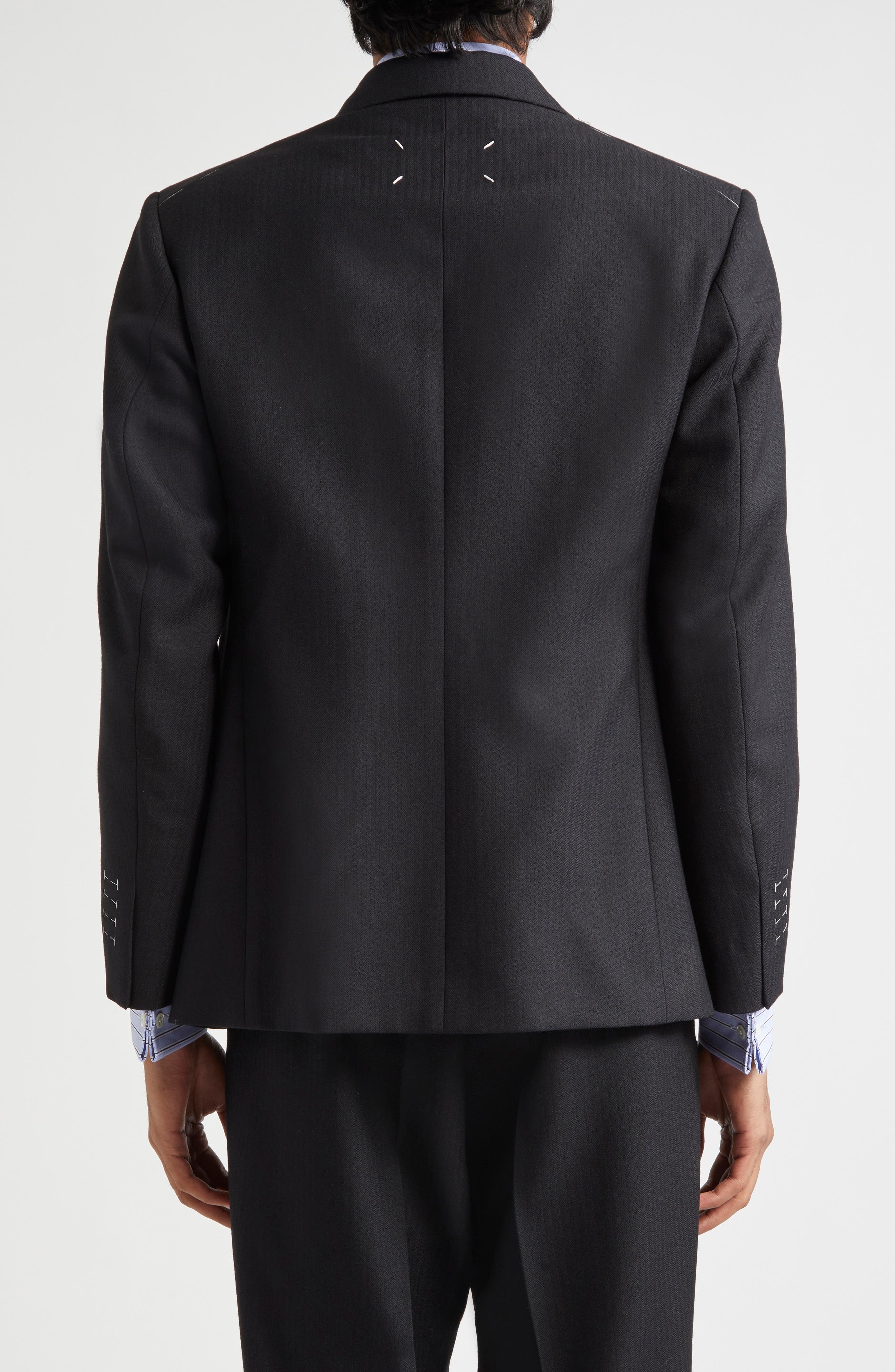 Maison Margiela Single Breasted Herringbone Wool Blazer in Black at Nordstrom - 3