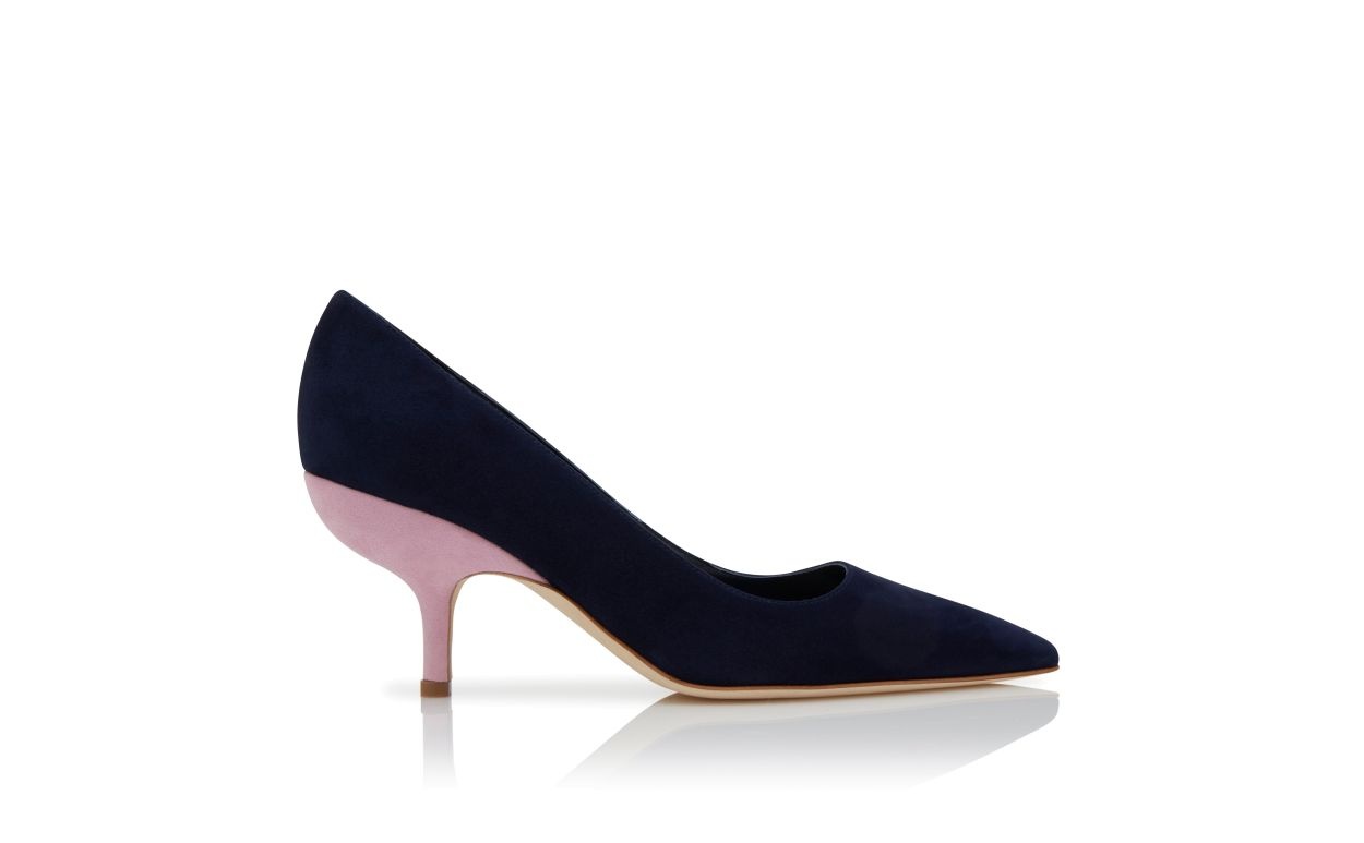 Navy Blue and Purple Suede Pointed Toe Pumps - 1