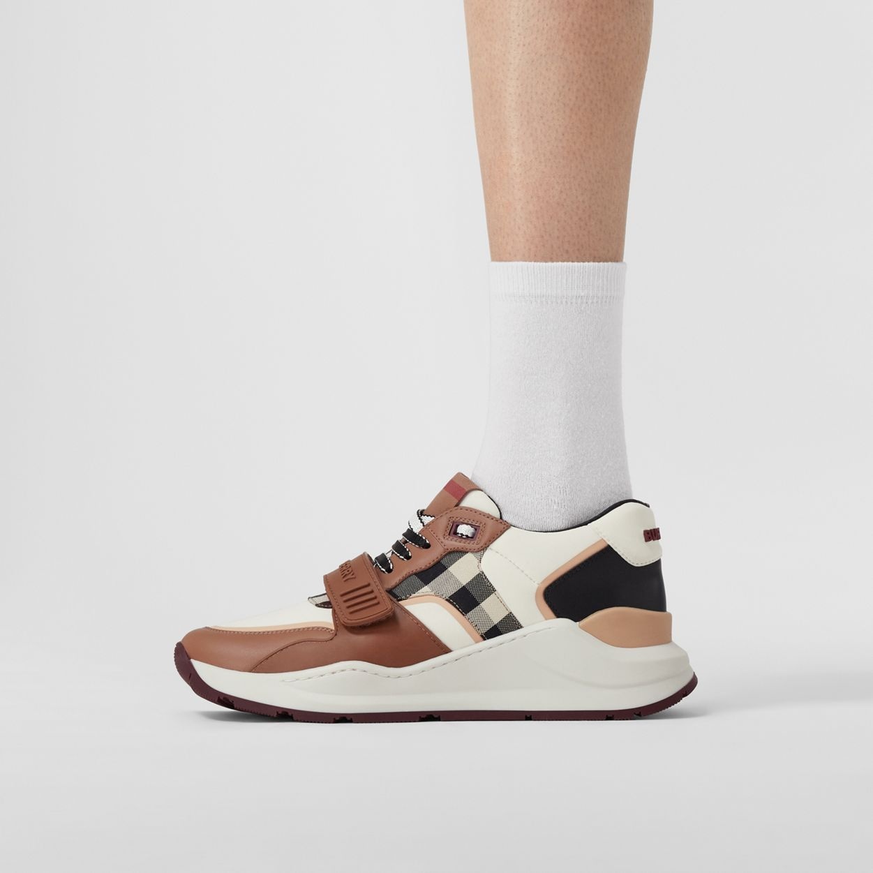 Check Cotton, Nylon and Leather Sneakers - 3