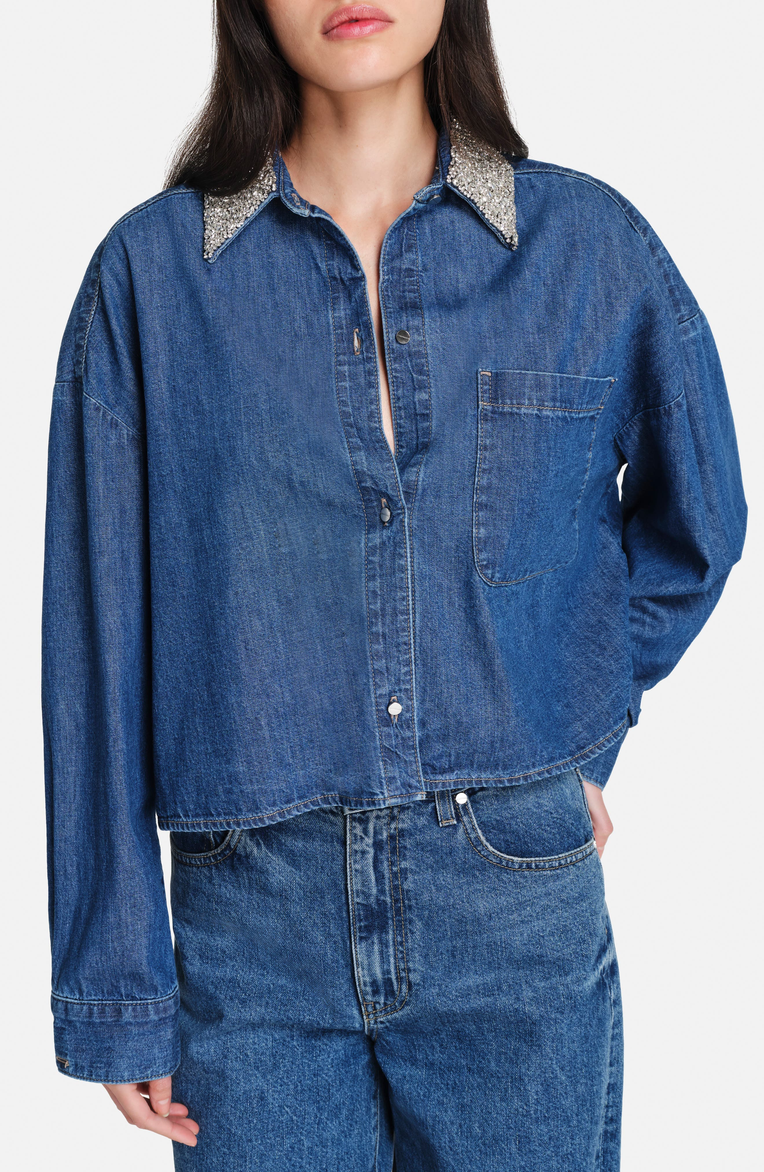 TWP Crystal Collar Denim Button-Up Shirt in Paris at Nordstrom - 4