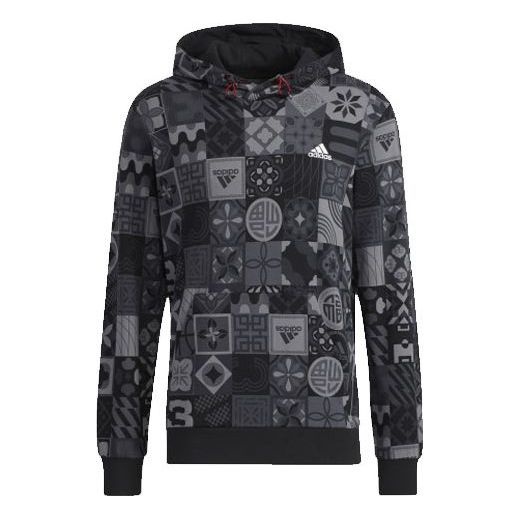 Men's adidas Cny Aop Hood Pattern Full Print Sports Black HC0271 - 1