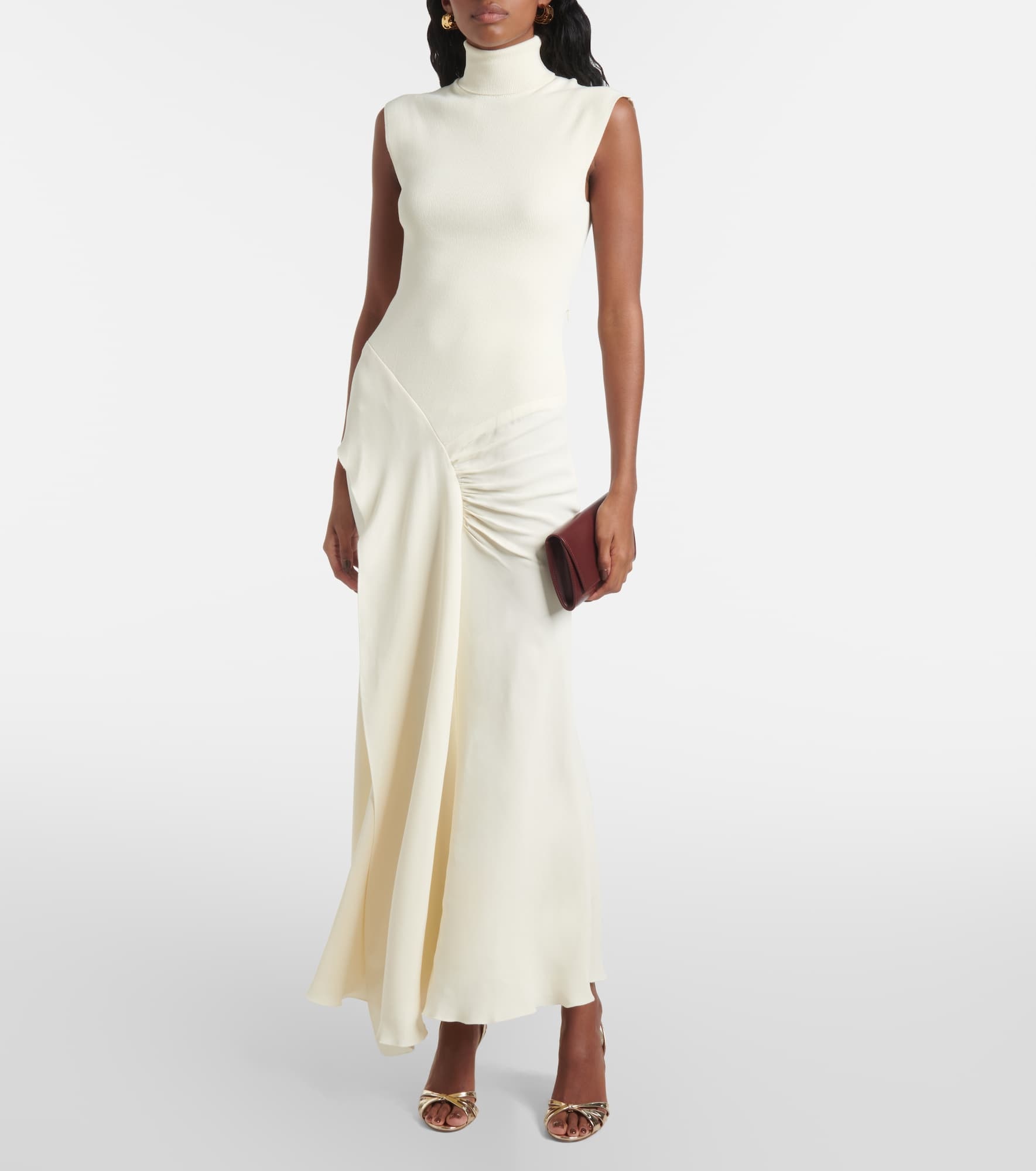 Draped turtleneck jersey maxi dress - 2