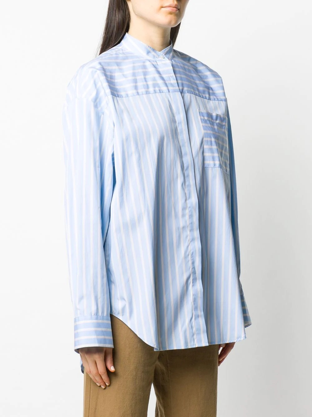 striped collarless shirt - 3