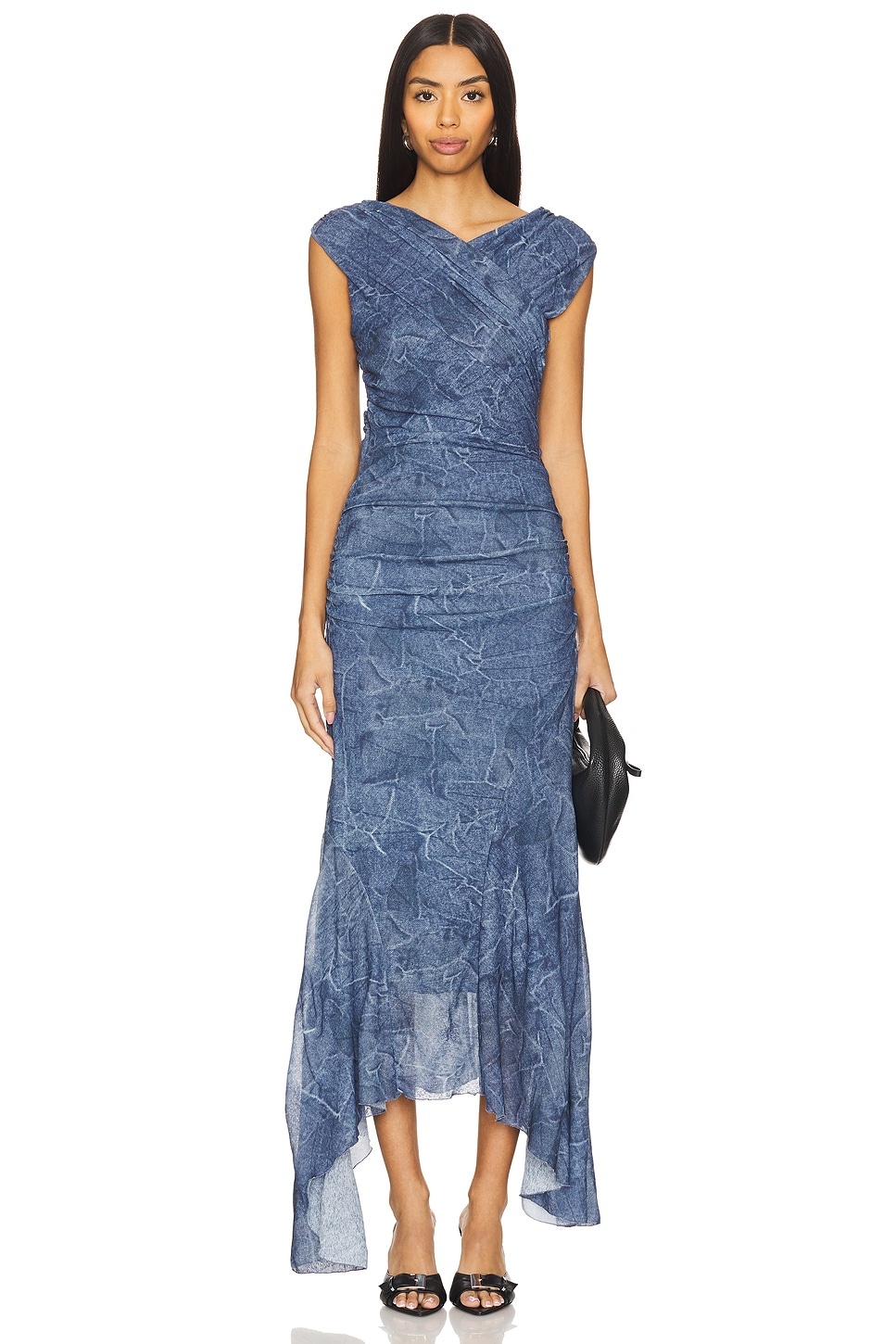 Marl Mesh Long Ruched Crossover Dress - 1